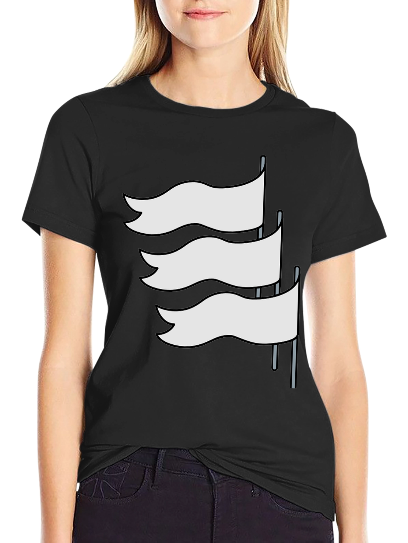 Camiseta Negra con Diseño de Banderas Blancas