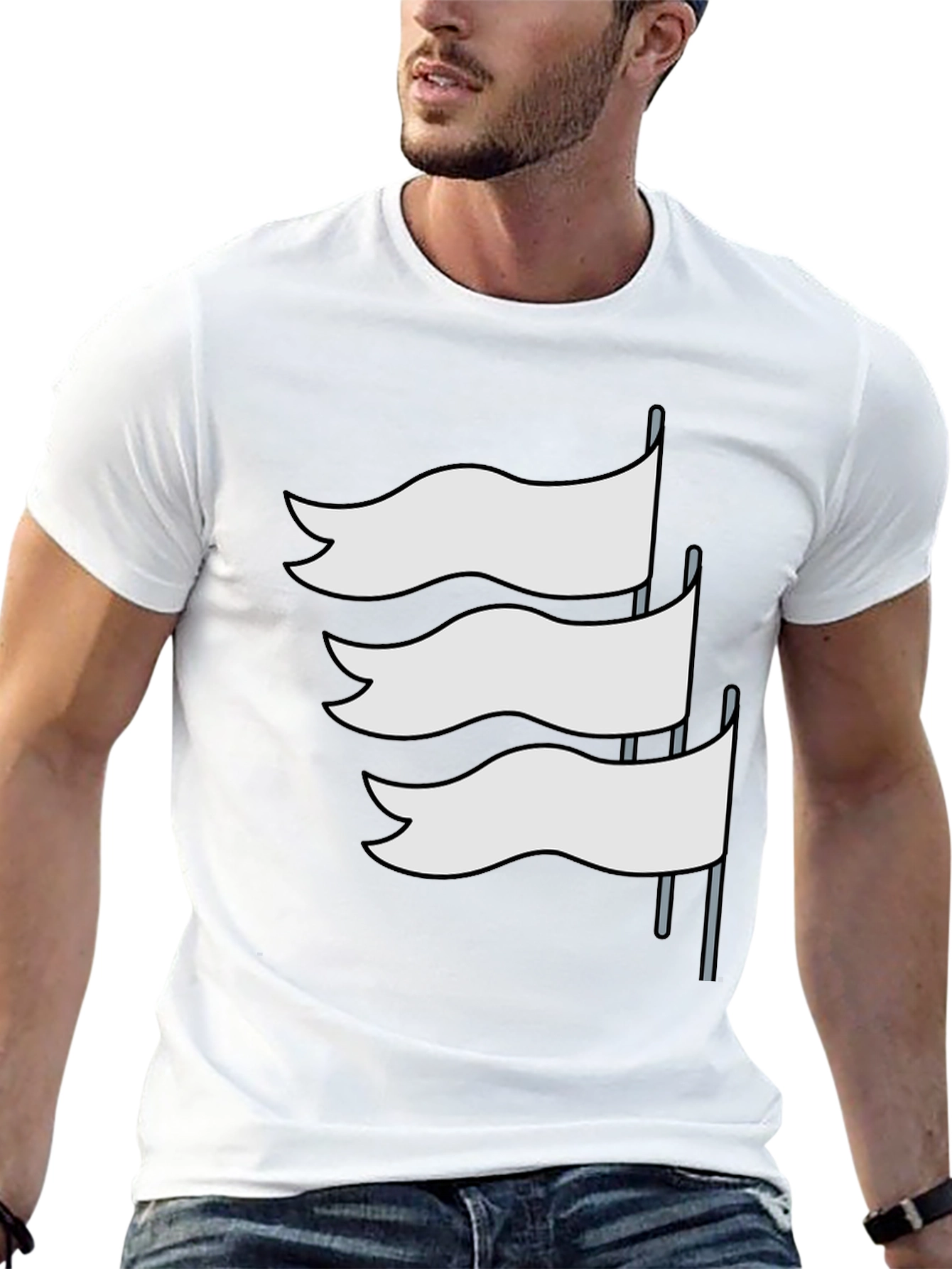 Camiseta Negra con Diseño de Banderas Blancas