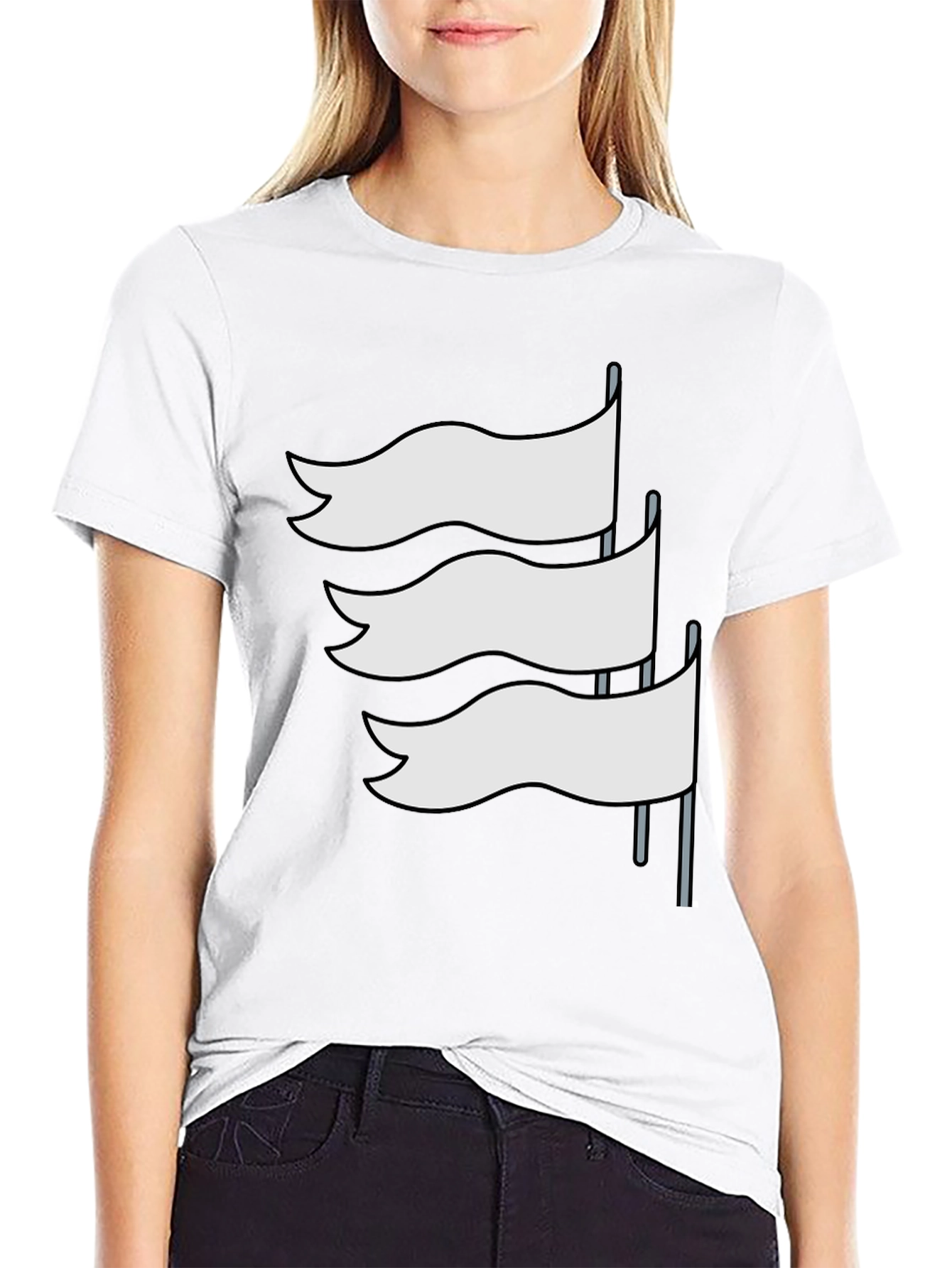 Camiseta Negra con Diseño de Banderas Blancas