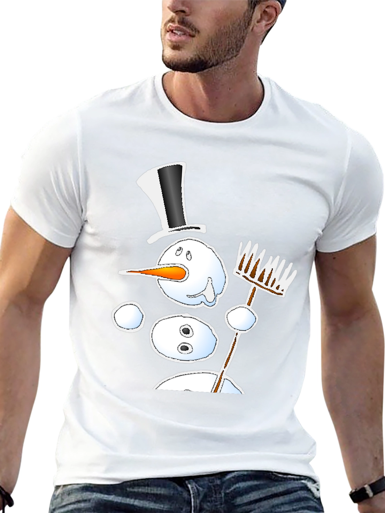 Camiseta Negra Estampado Muñeco de Nieve