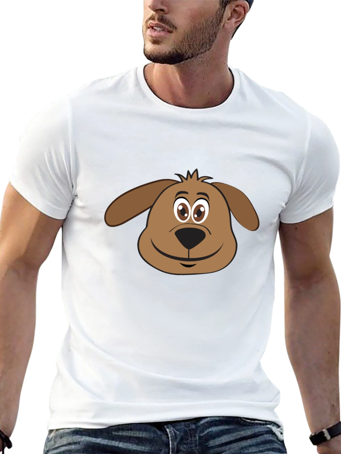 Camiseta Negra con Diseño de Cara de Perro Animado