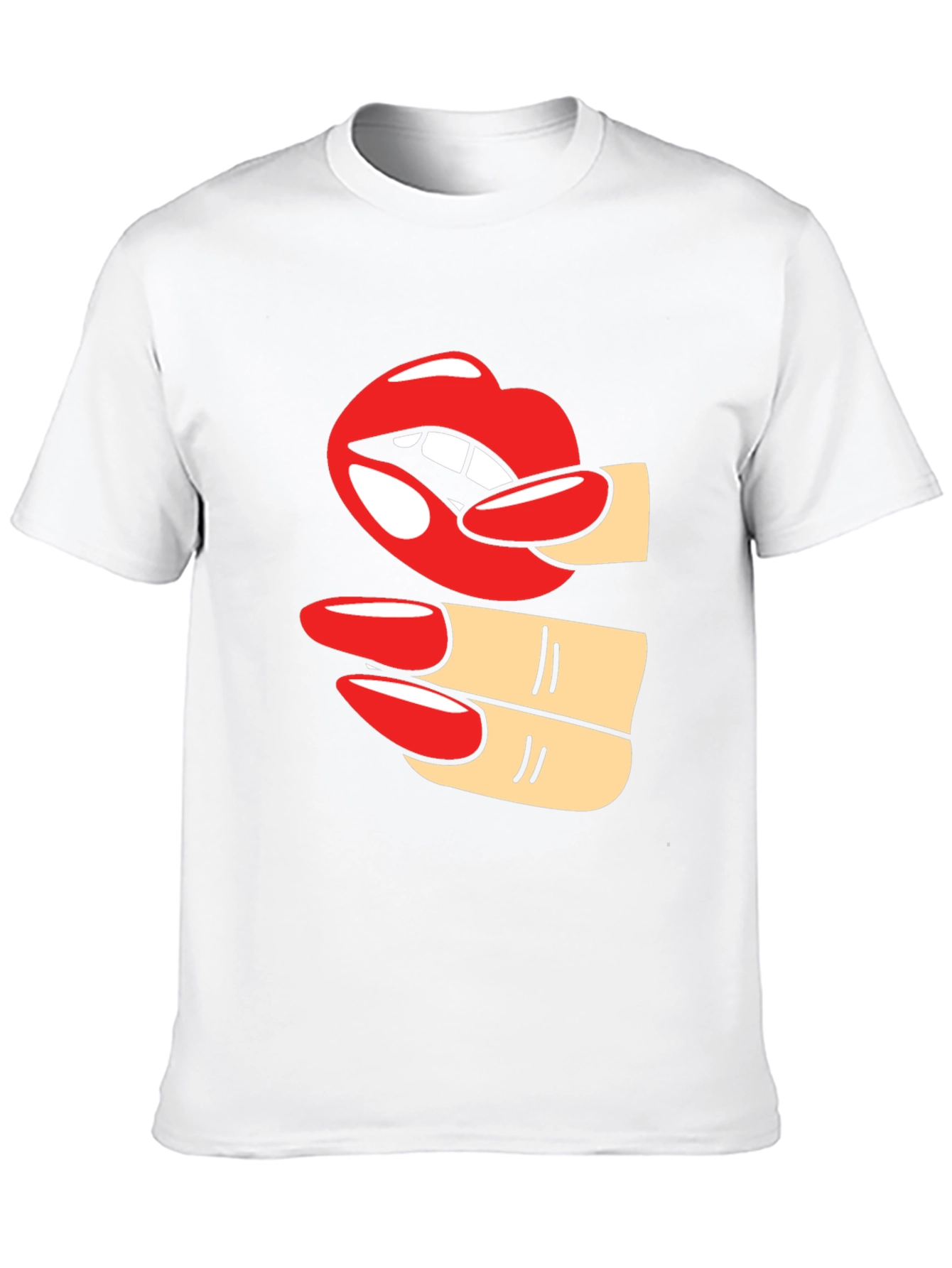 Camiseta Negra con Diseño de Labios y Uñas