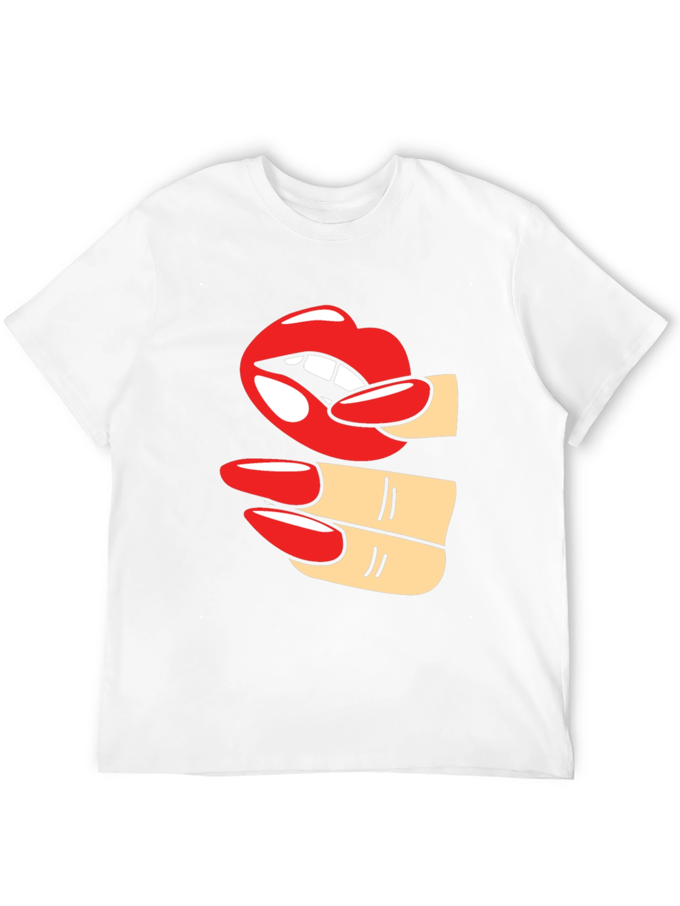 Camiseta Negra con Diseño de Labios y Uñas