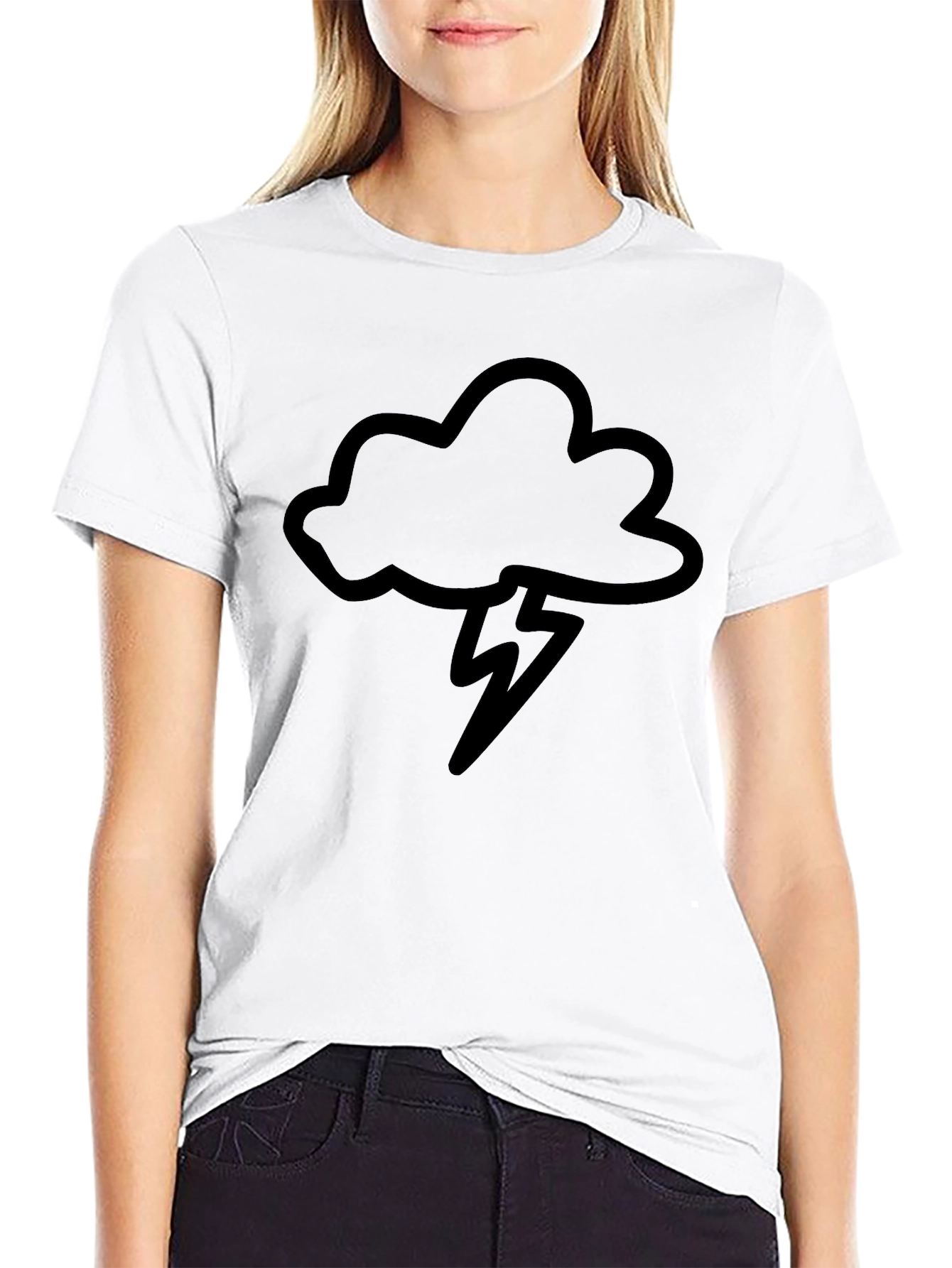 Camiseta Negra con Diseño de Nube y Rayo