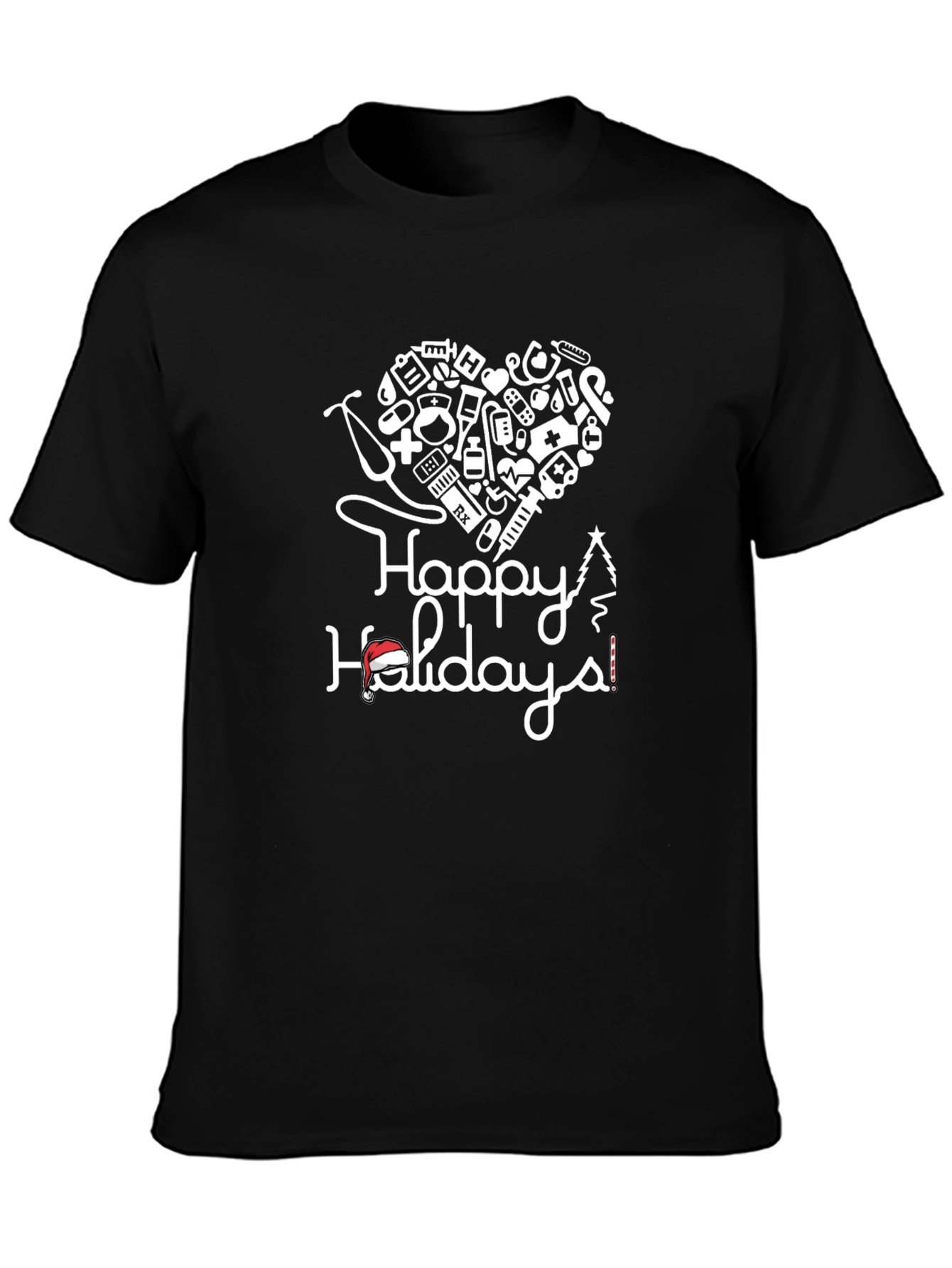 Camiseta Negra con Diseño de Felices Fiestas Médicas