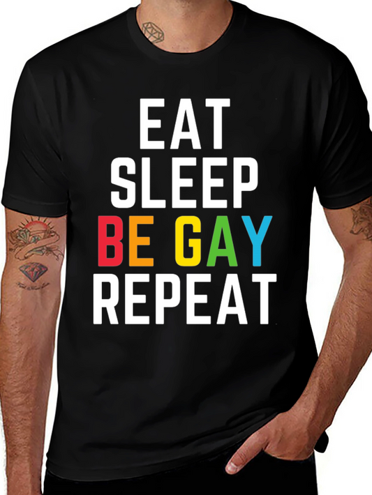 Camiseta Negra Eat Sleep Be Gay Repeat