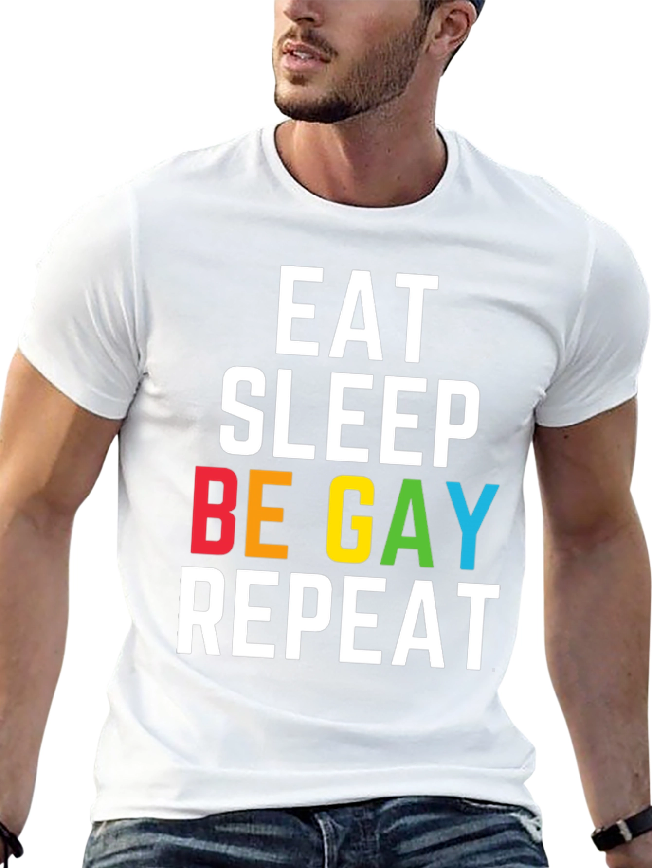 Camiseta Negra Eat Sleep Be Gay Repeat