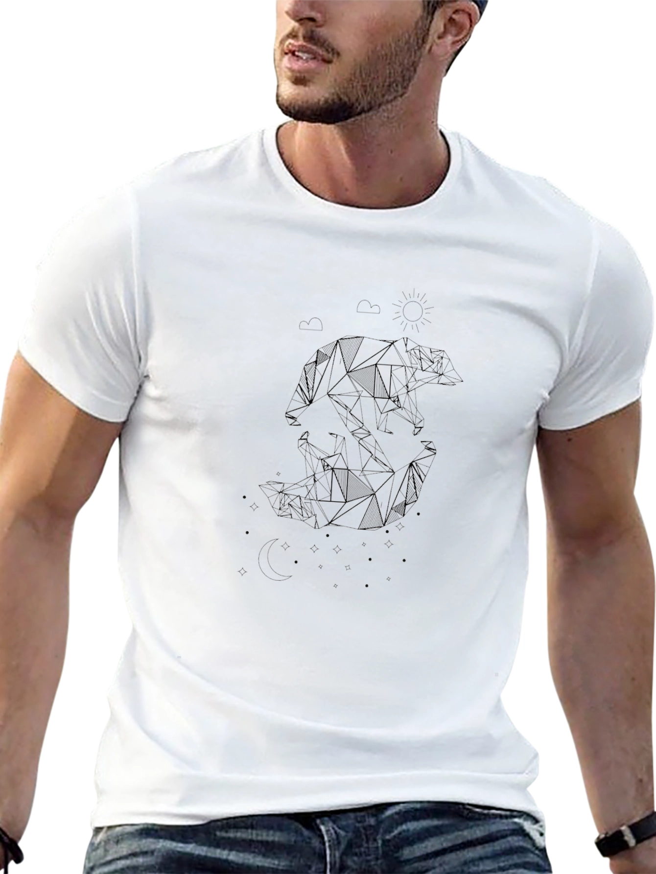 Camiseta Negra con Diseño Geométrico de Oso