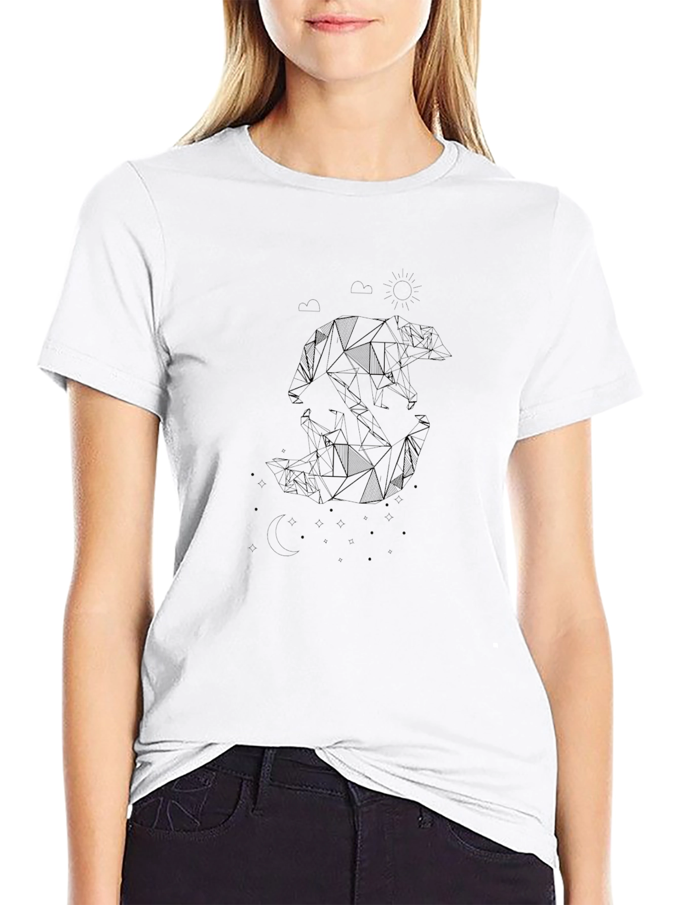 Camiseta Negra con Diseño Geométrico de Oso