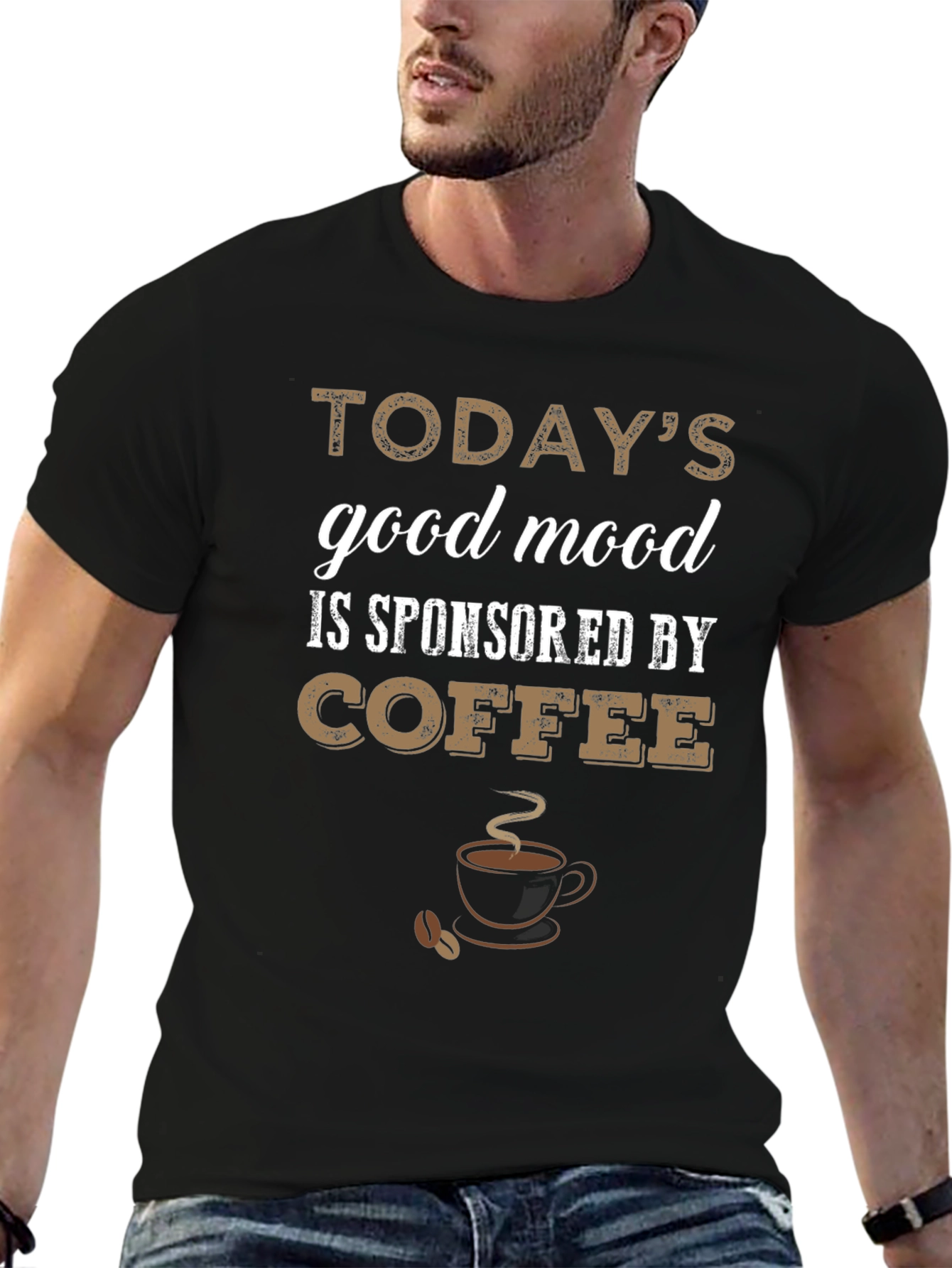Camiseta Negra con Diseño Humorístico de Café
