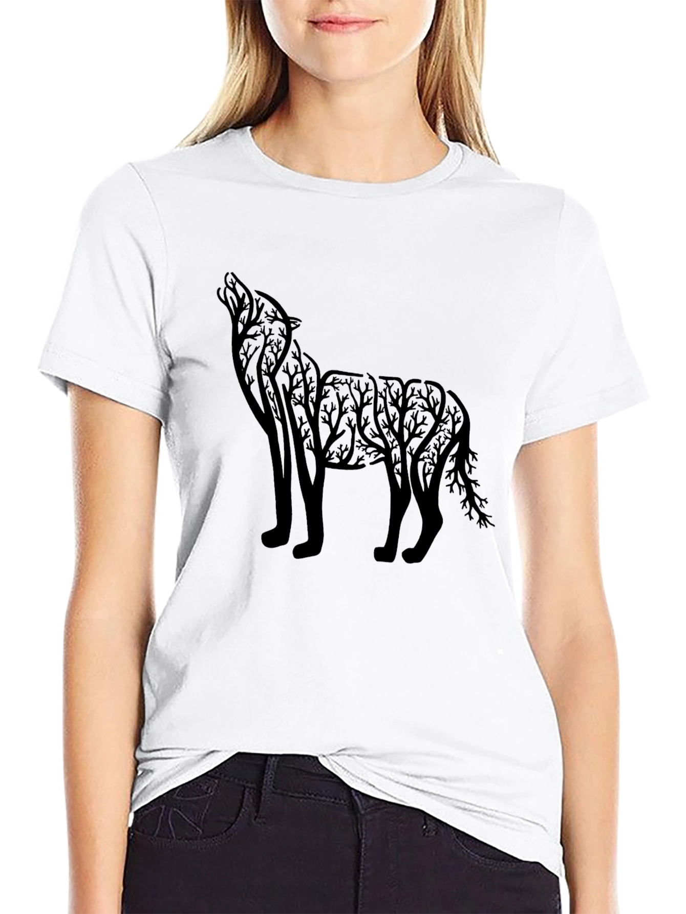 Black Wolf Silhouette Graphic Tee