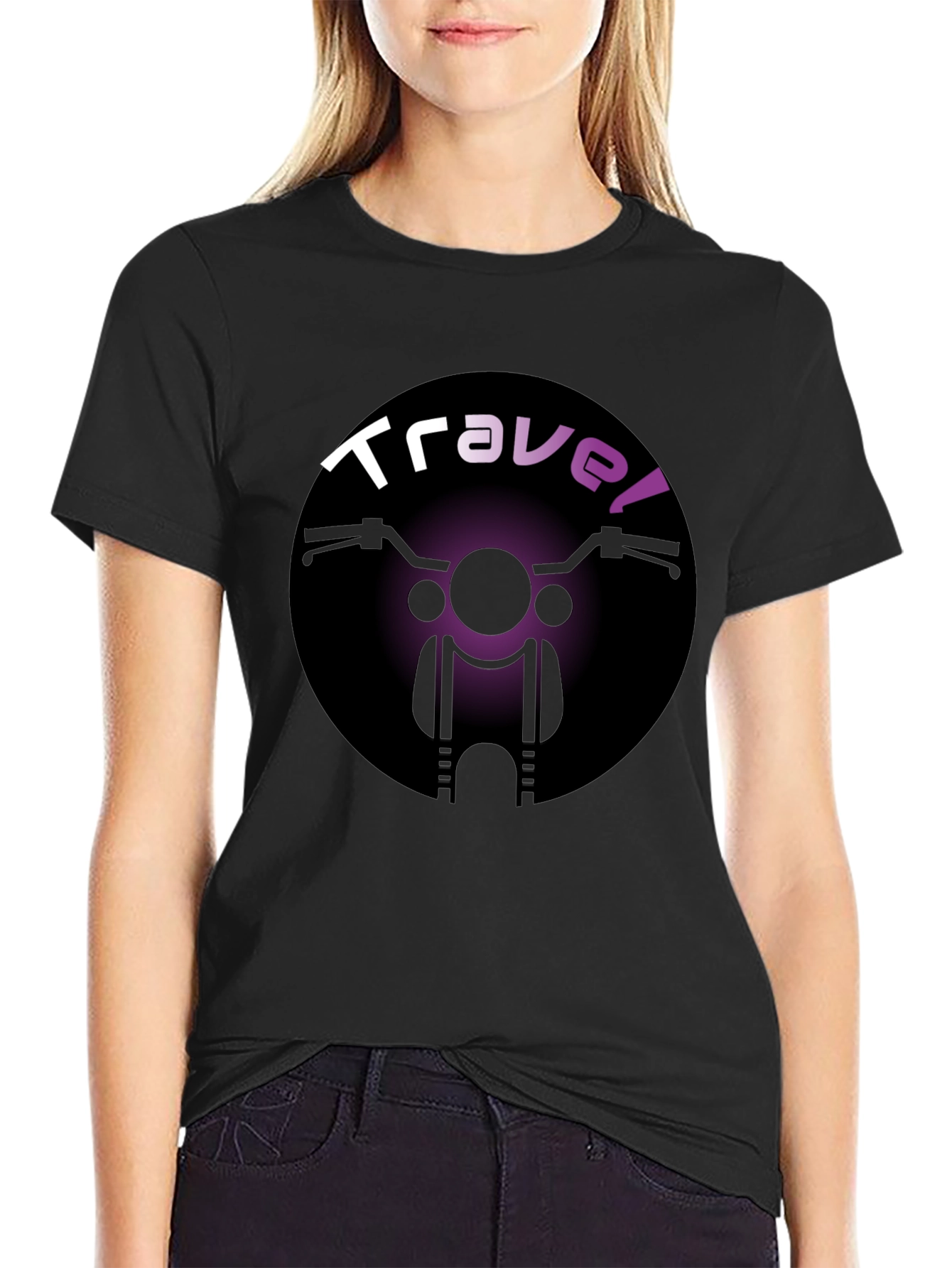 Camiseta Negra Travel Motocicleta Unisex