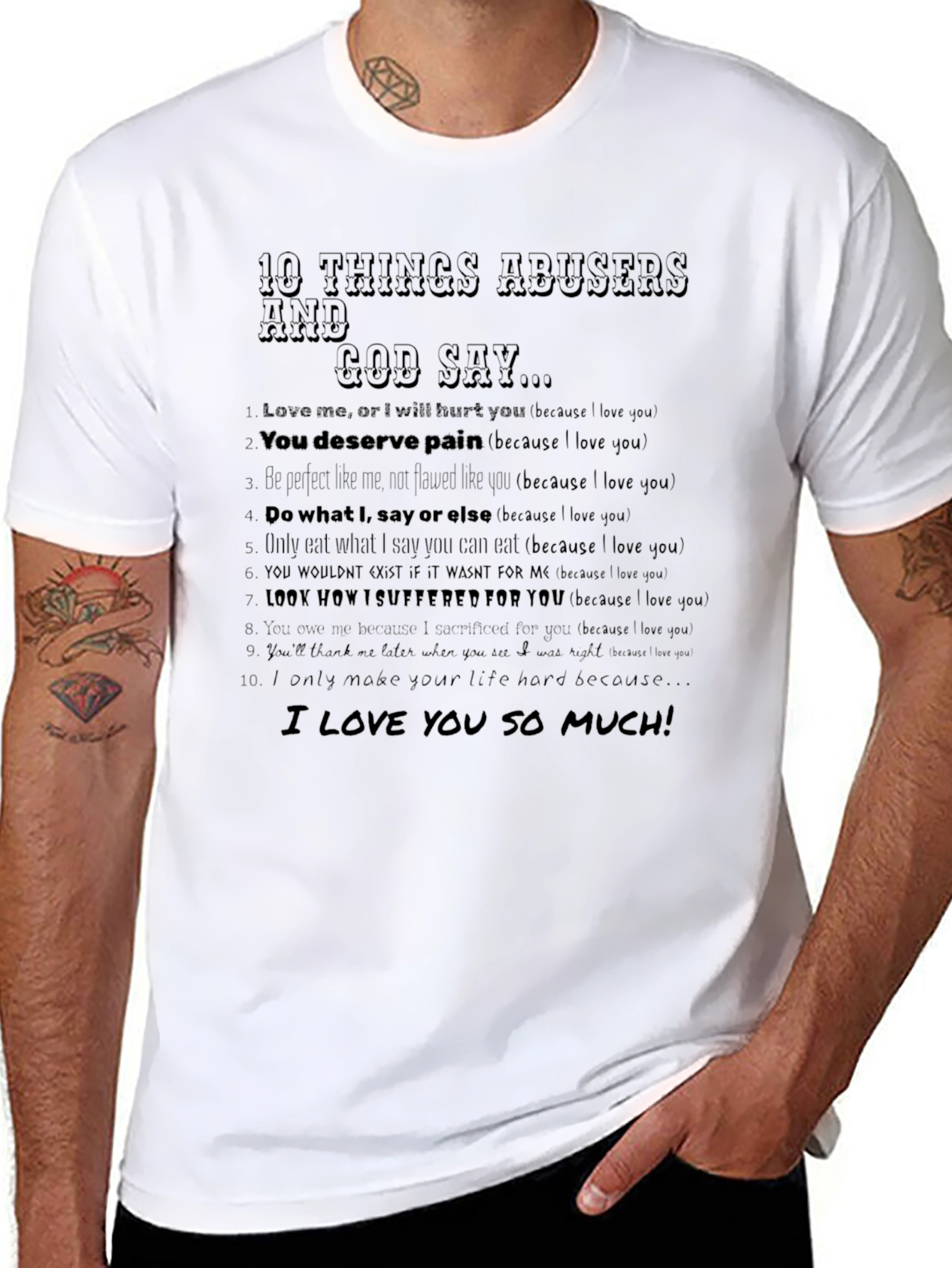 Camiseta Negra 10 Cosas que Dicen los Abusadores