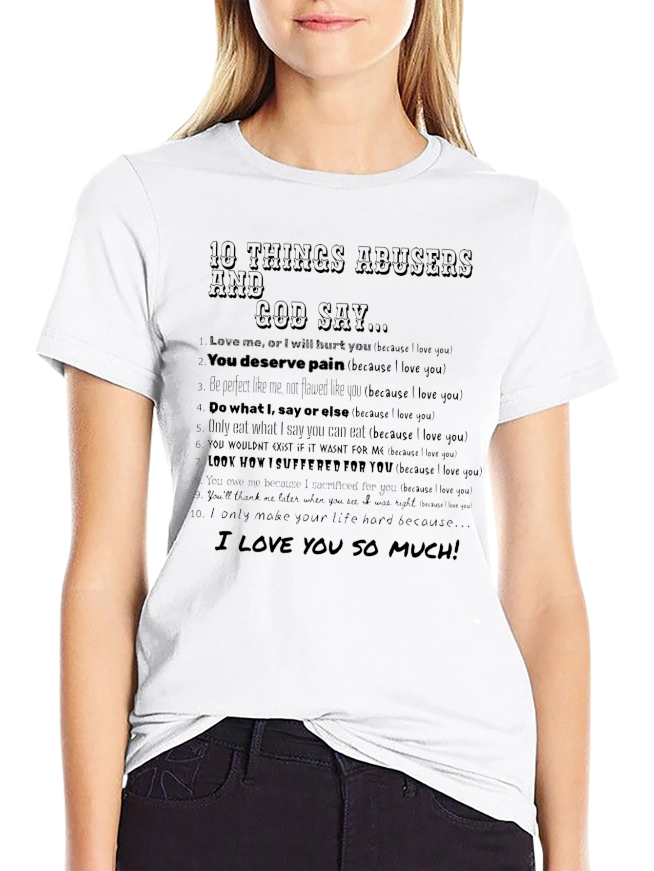 Camiseta Negra 10 Cosas que Dicen los Abusadores