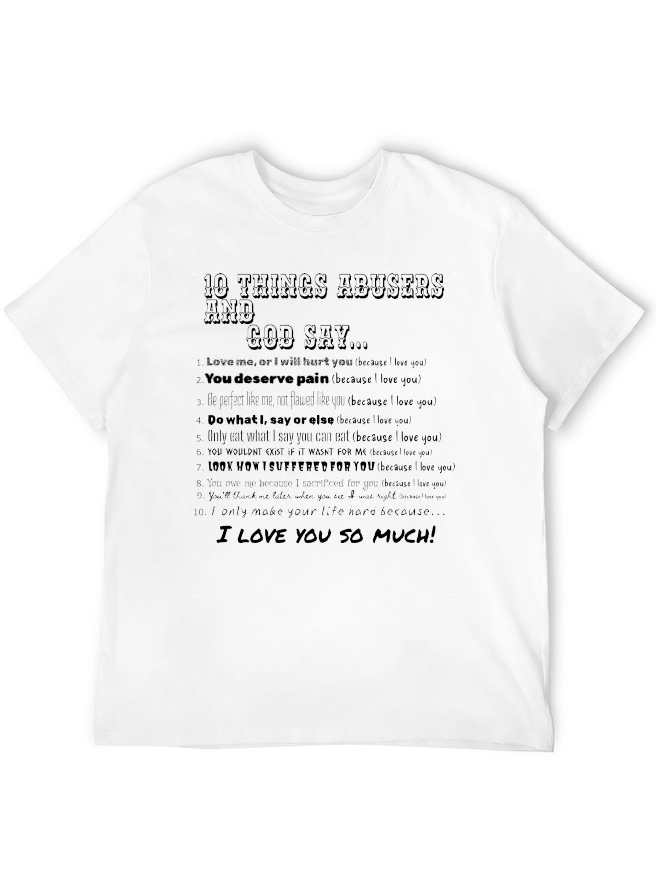 Camiseta Negra 10 Cosas que Dicen los Abusadores