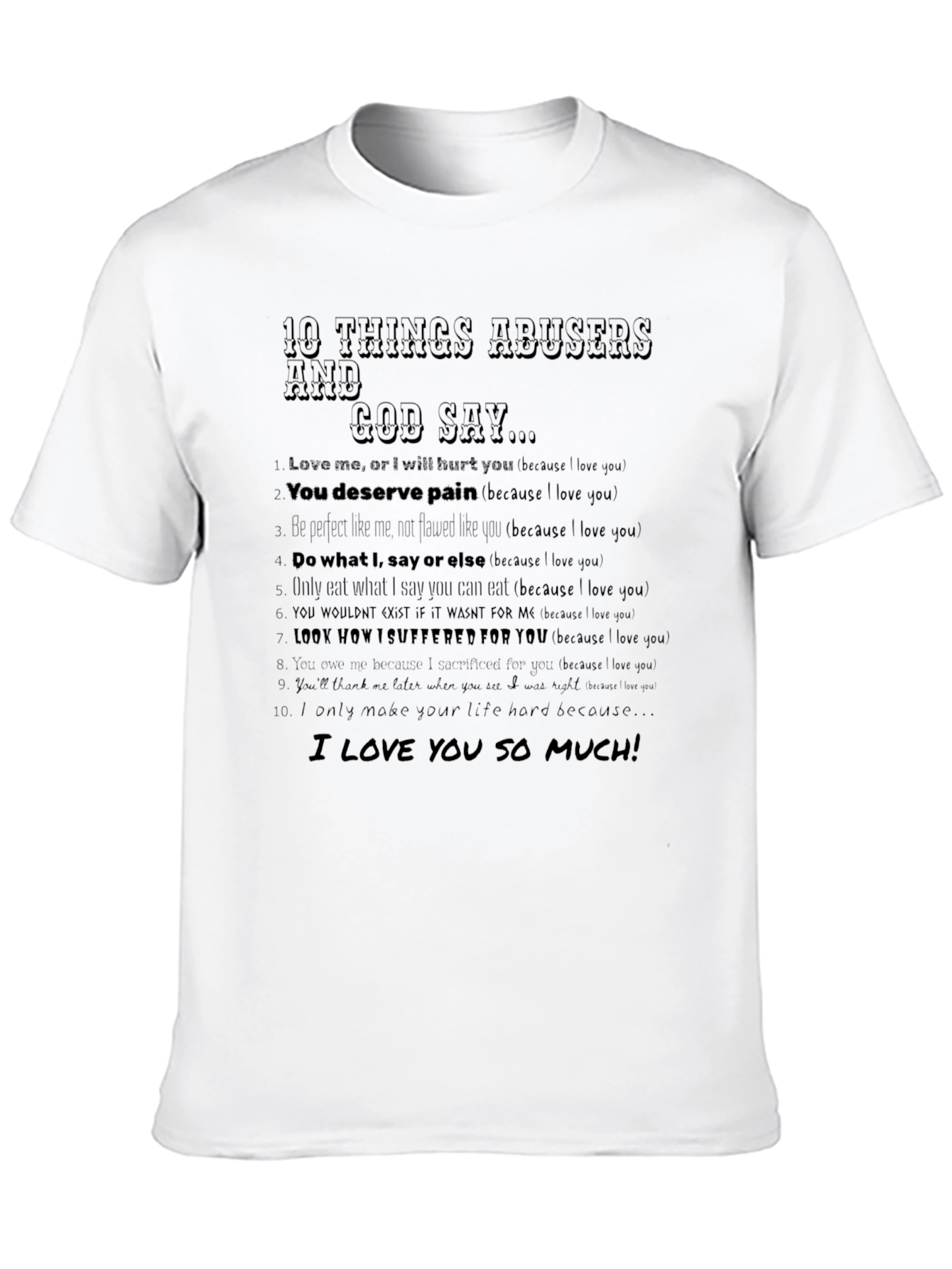 Camiseta Negra 10 Cosas que Dicen los Abusadores