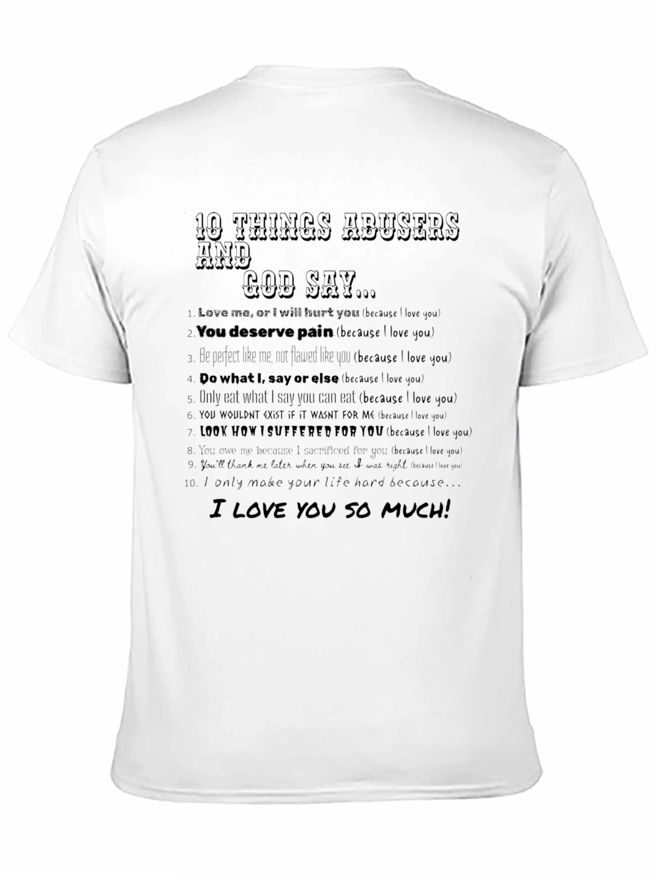 Camiseta Negra 10 Cosas que Dicen los Abusadores