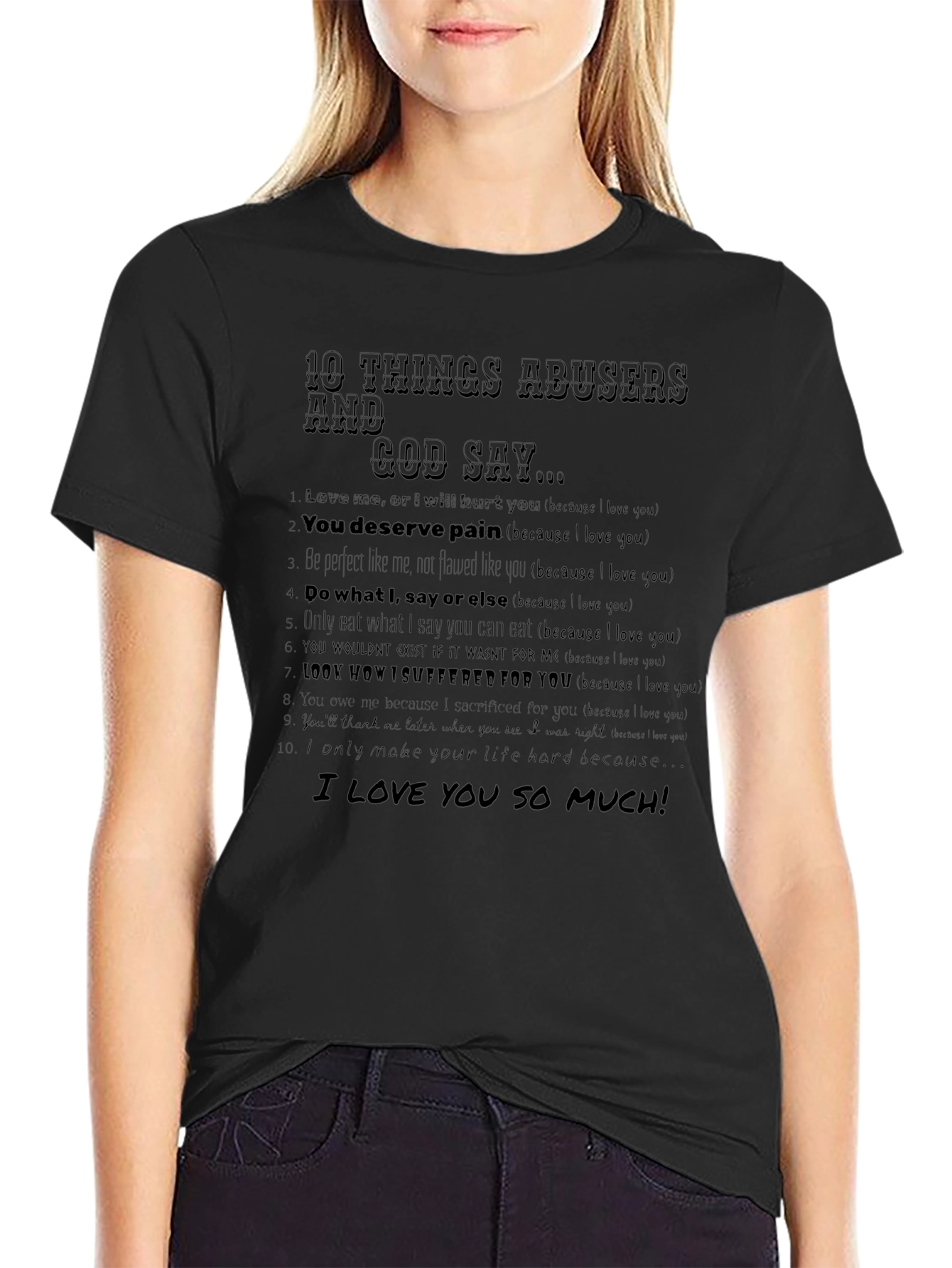 Camiseta Negra 10 Cosas que Dicen los Abusadores