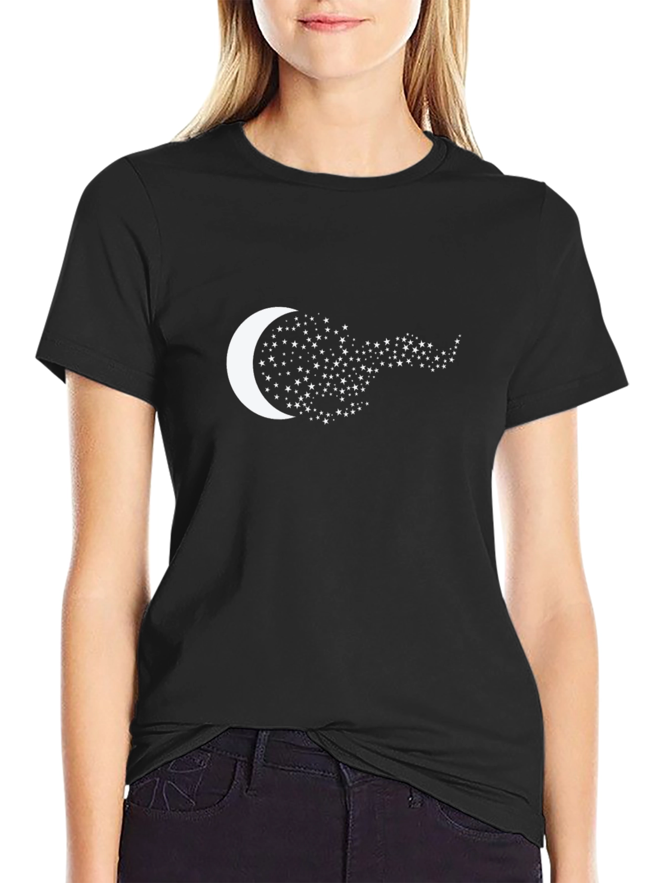 Camiseta Negra con Luna y Estrellas