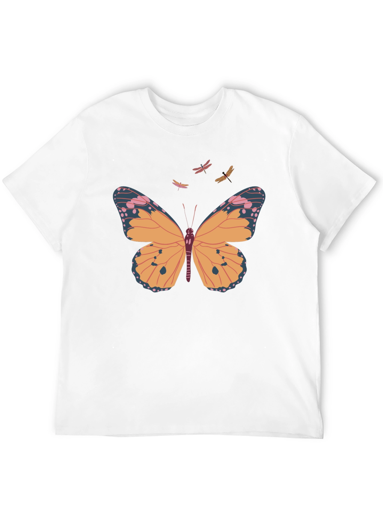 Camiseta Negra con Estampado de Mariposa y Libélulas