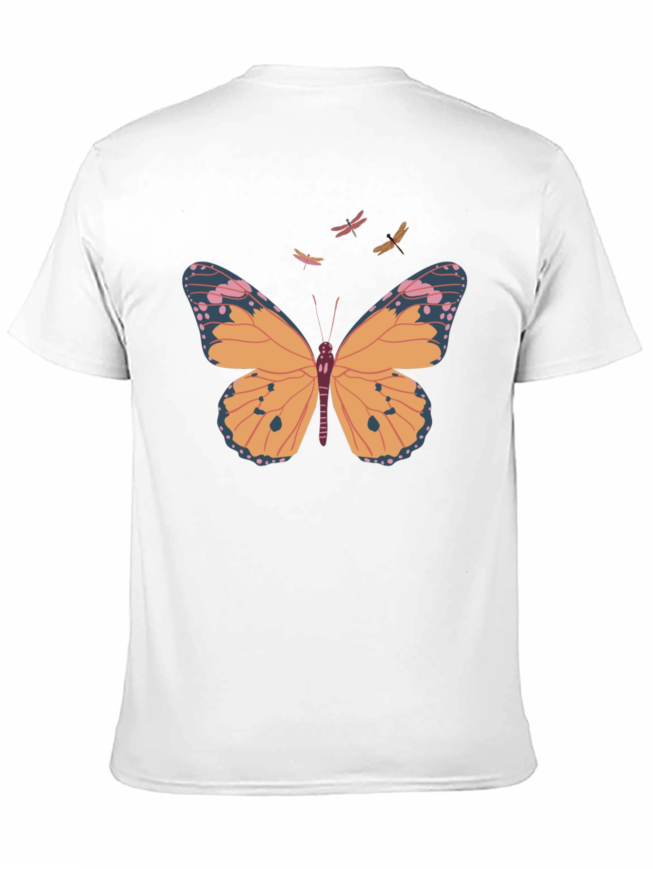 Camiseta Negra con Estampado de Mariposa y Libélulas