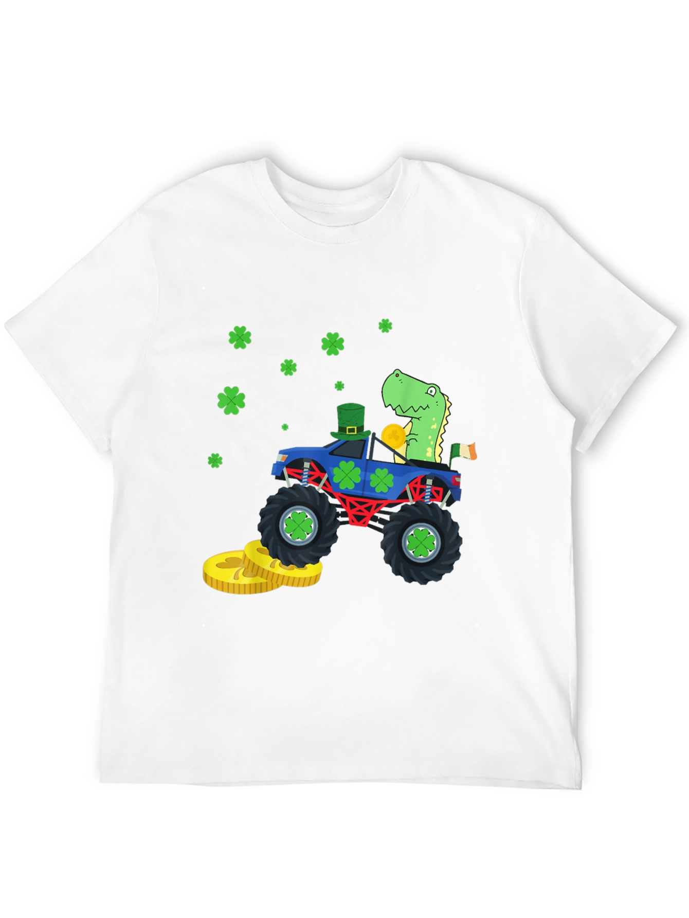 Camiseta Negra con Diseño de Dinosaurio y Tréboles