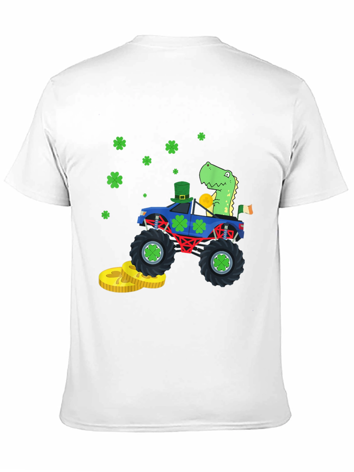 Camiseta Negra con Diseño de Dinosaurio y Tréboles