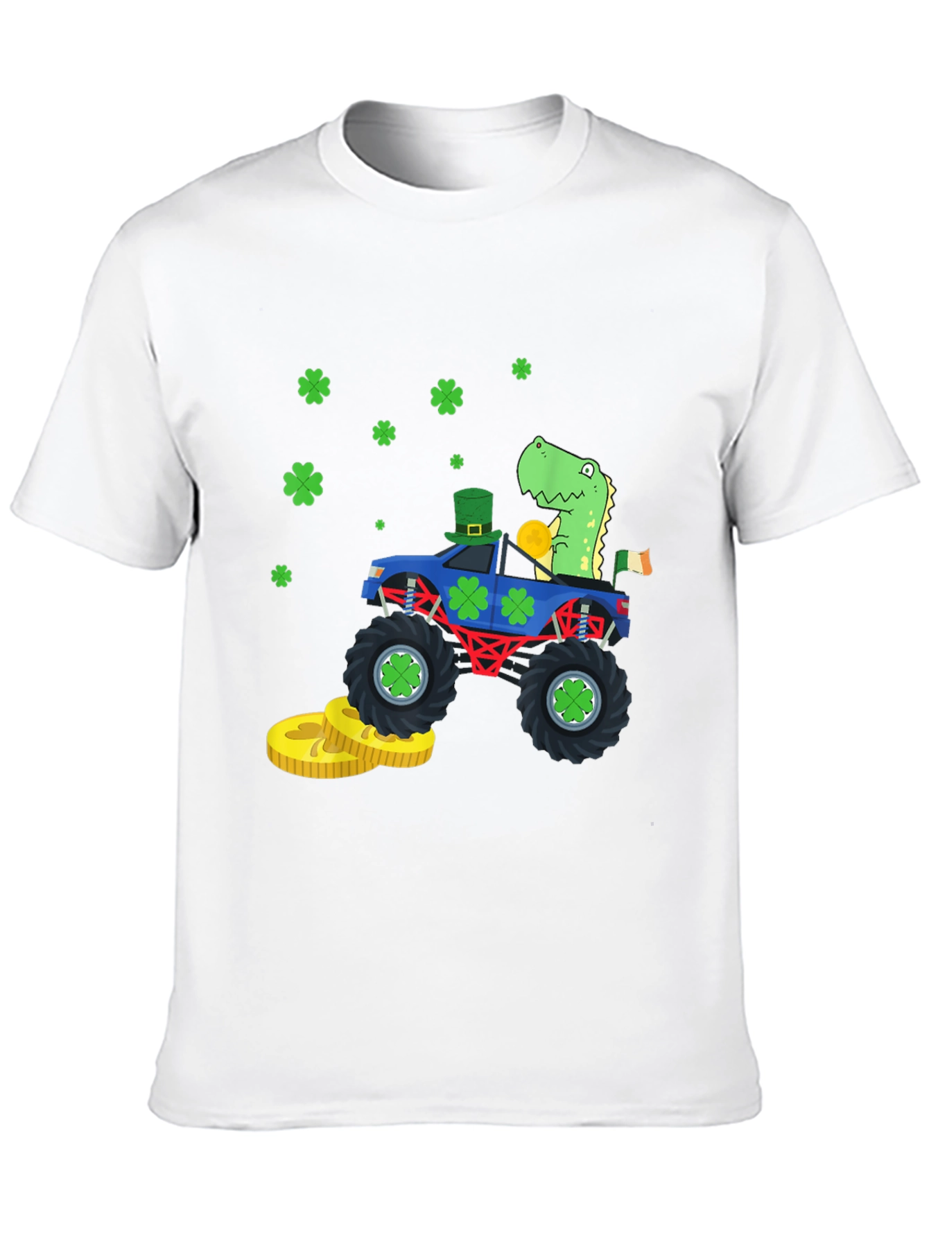 Camiseta Negra con Diseño de Dinosaurio y Tréboles