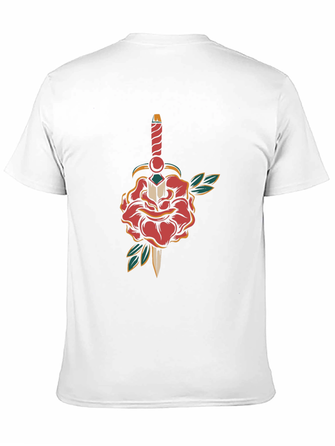 Camiseta Negra con Diseño de Rosa y Daga