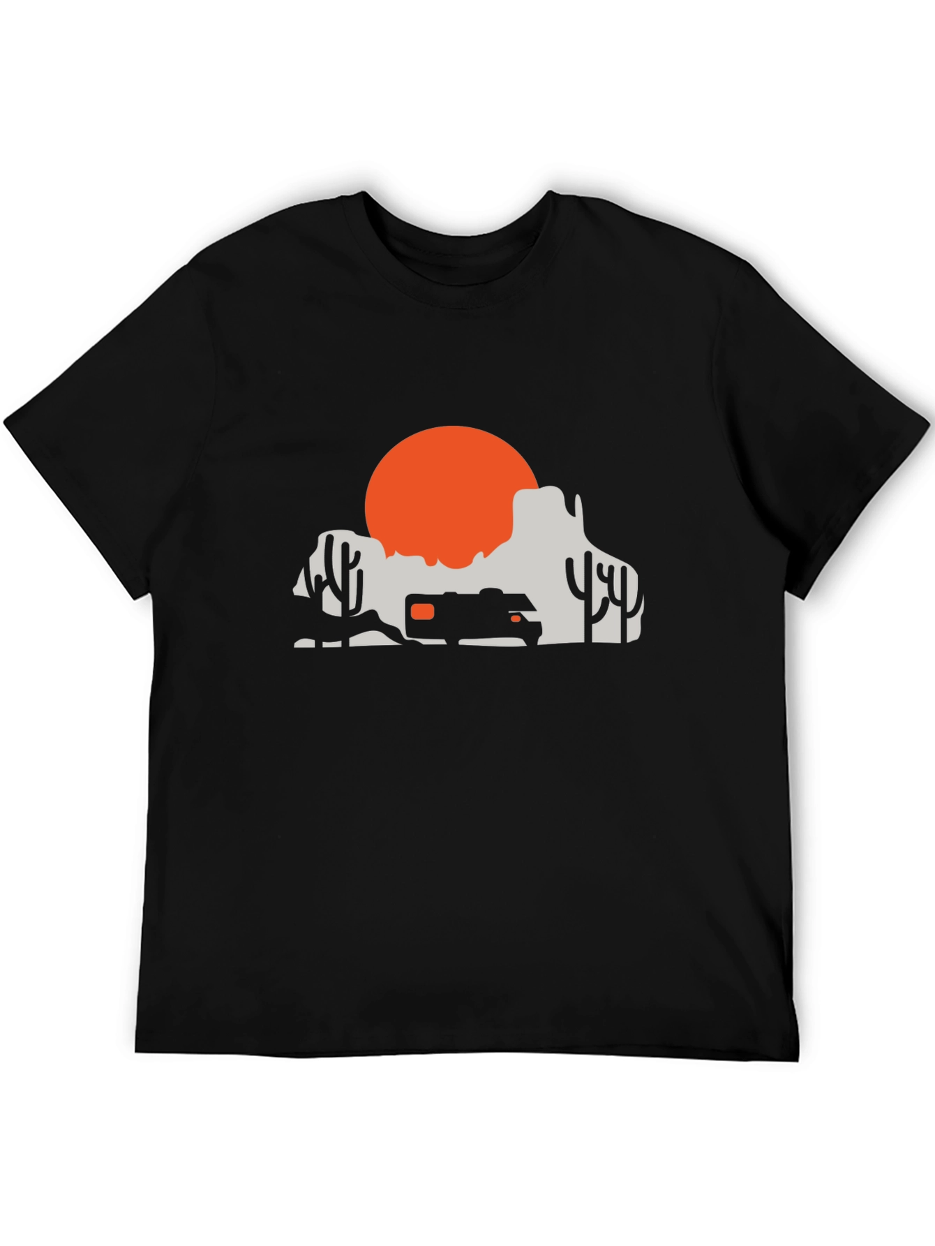 Camiseta Negra Diseño Desierto y Atardecer