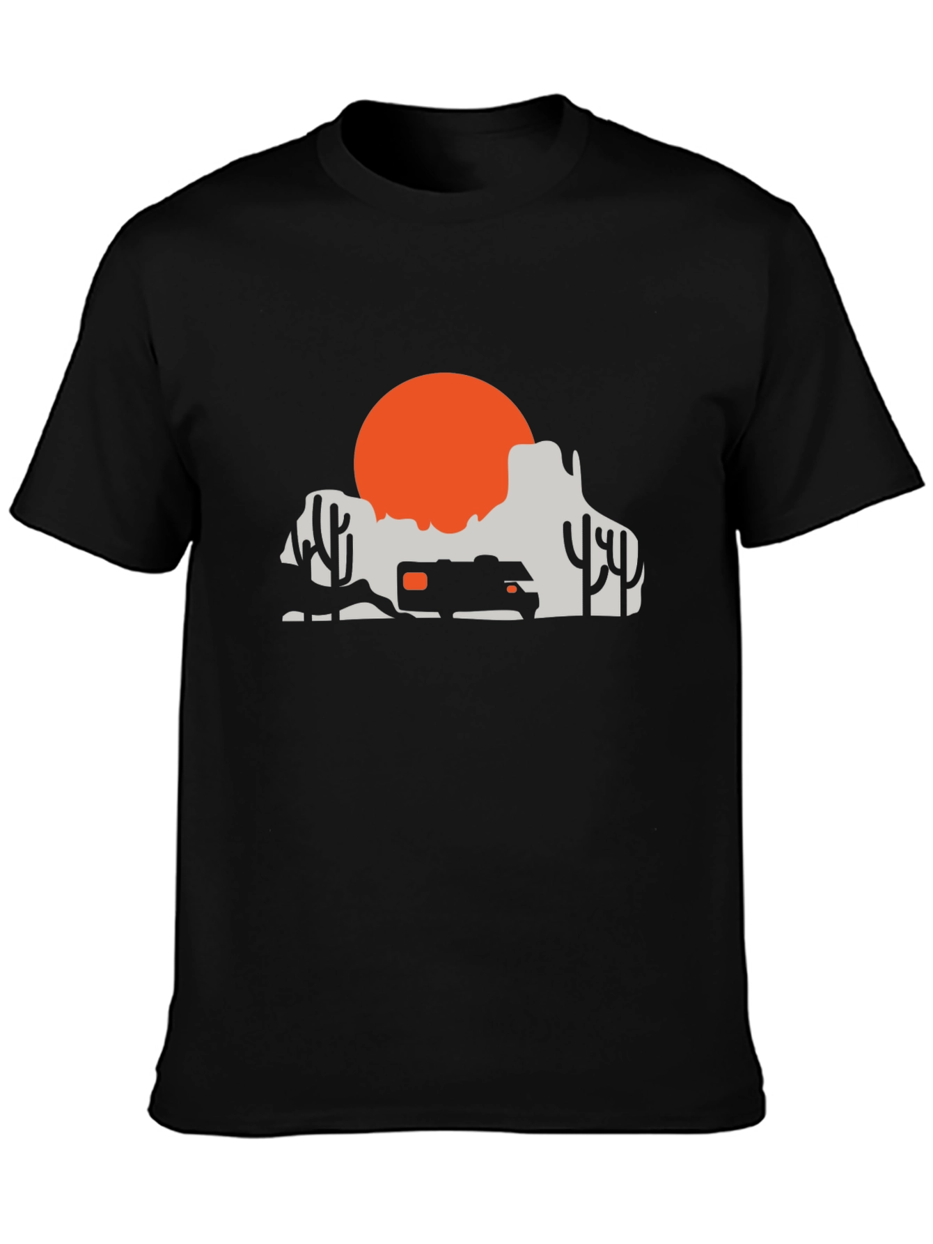 Camiseta Negra Diseño Desierto y Atardecer
