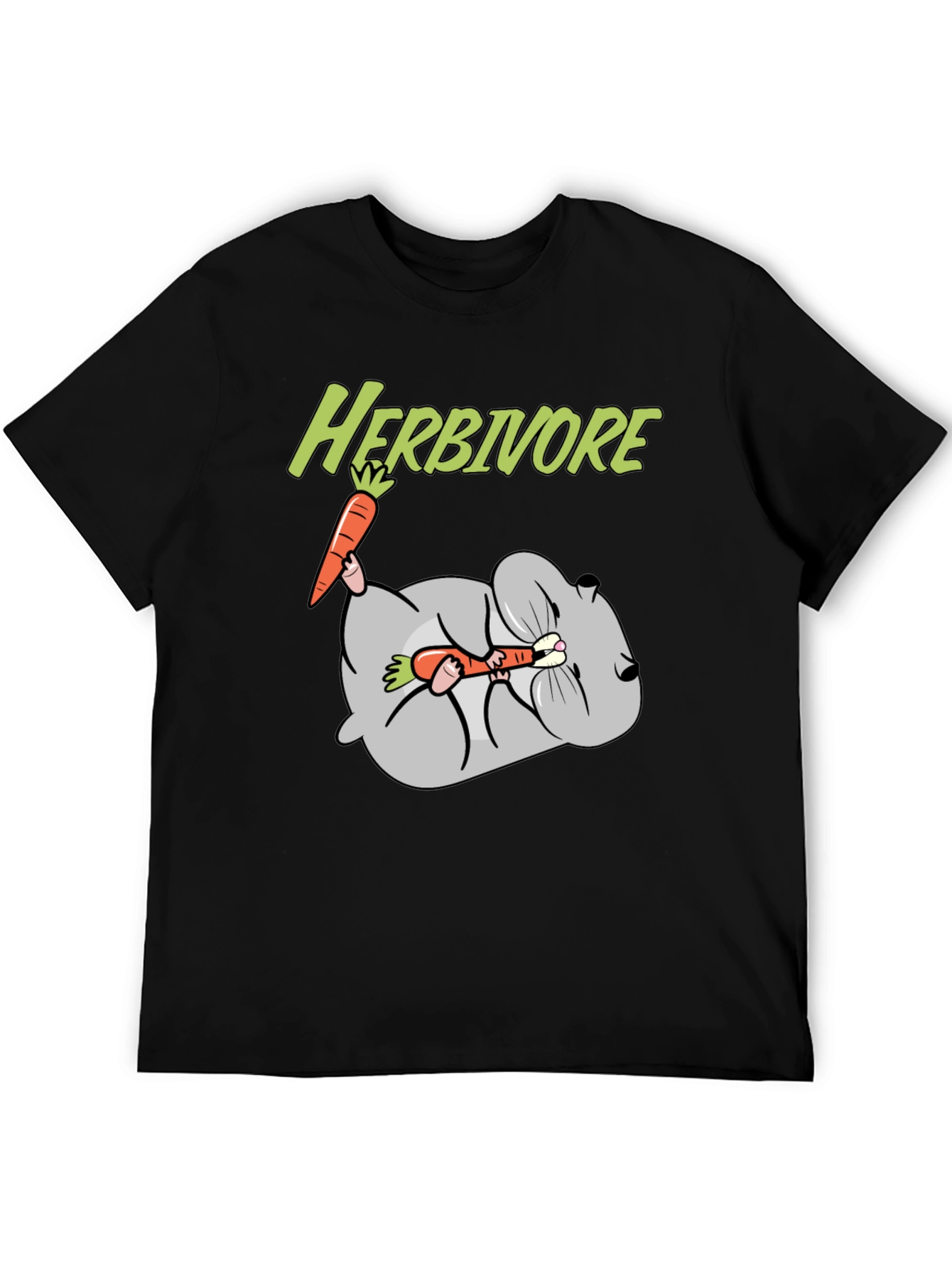 Camiseta Negra Herbívoro con Diseño de Conejo