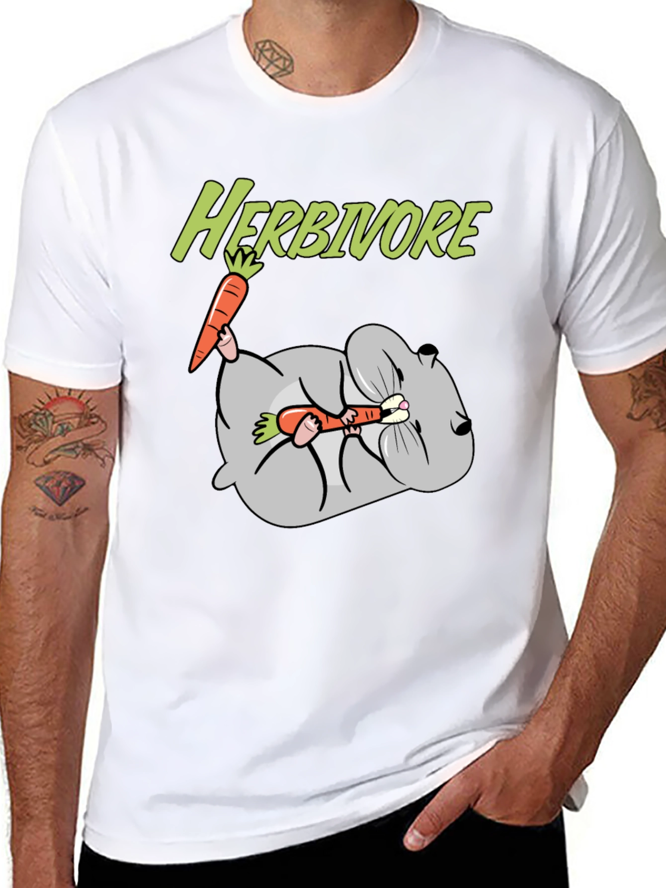 Camiseta Negra Herbívoro con Diseño de Conejo