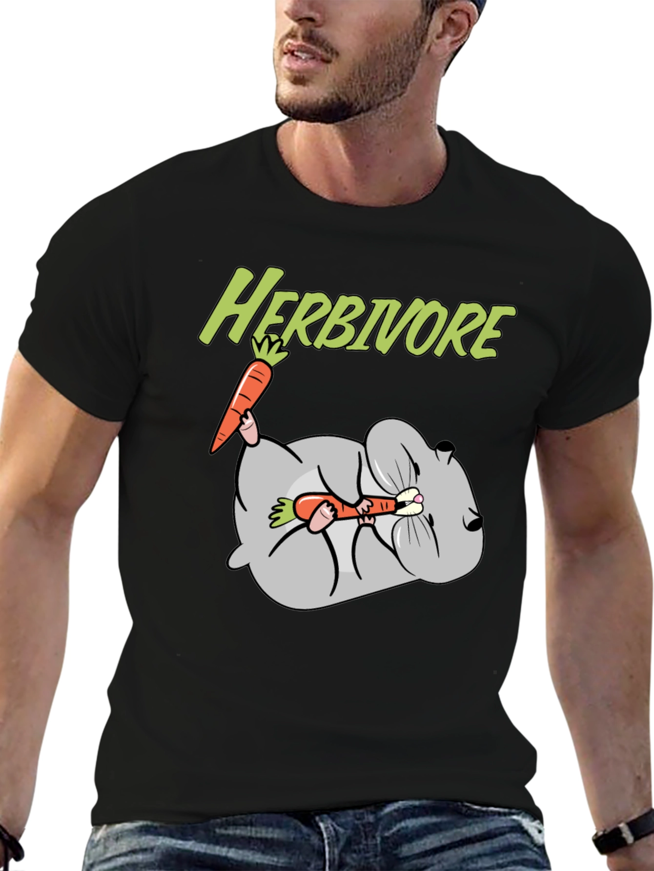 Camiseta Negra Herbívoro con Diseño de Conejo