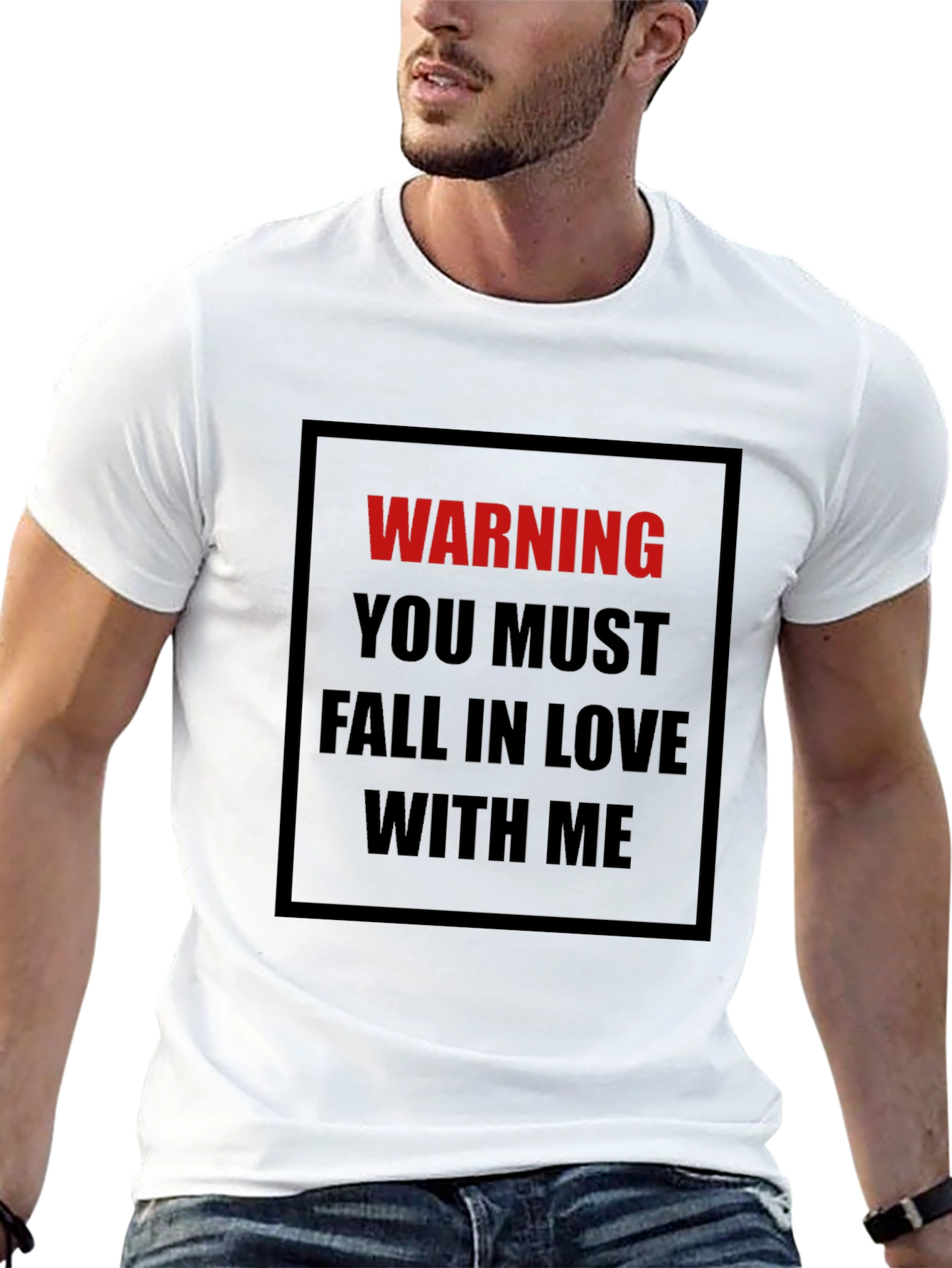 Camiseta Negra con Mensaje Advertencia Enamórate de Mí