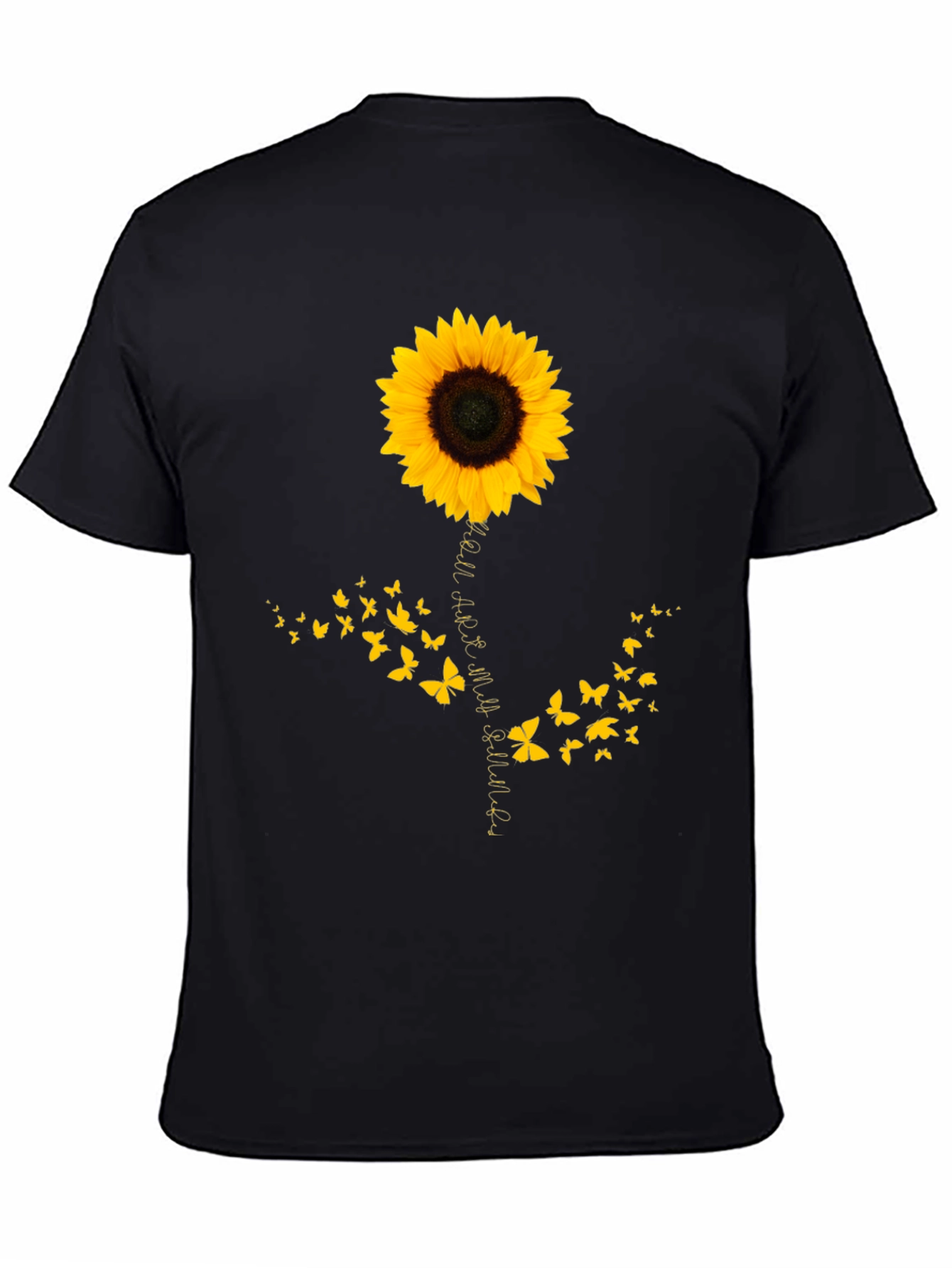 Camiseta Negra con Girasol y Mariposas para Hombre