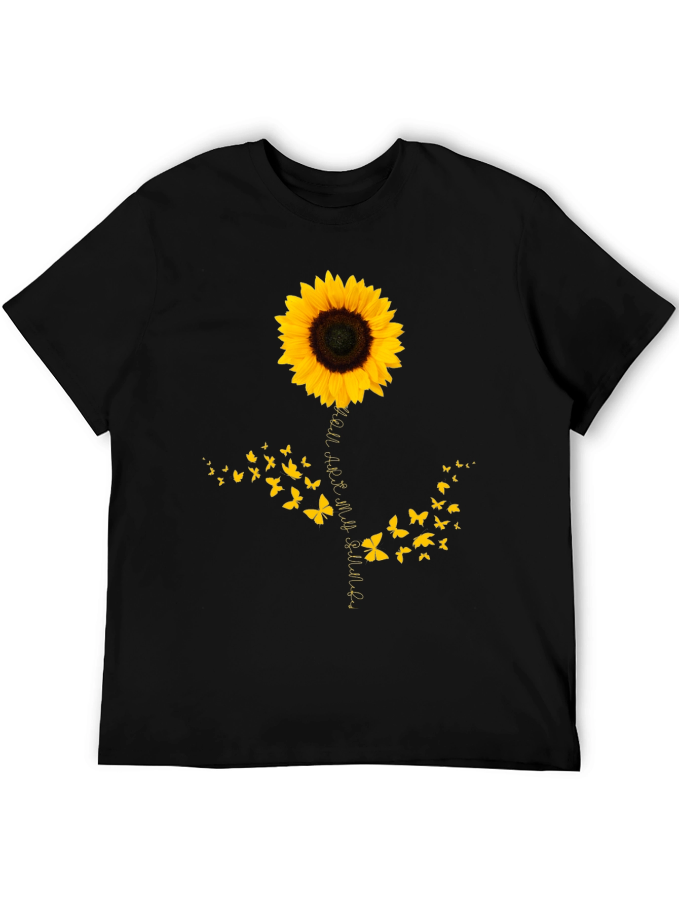 Camiseta Negra con Girasol y Mariposas para Hombre