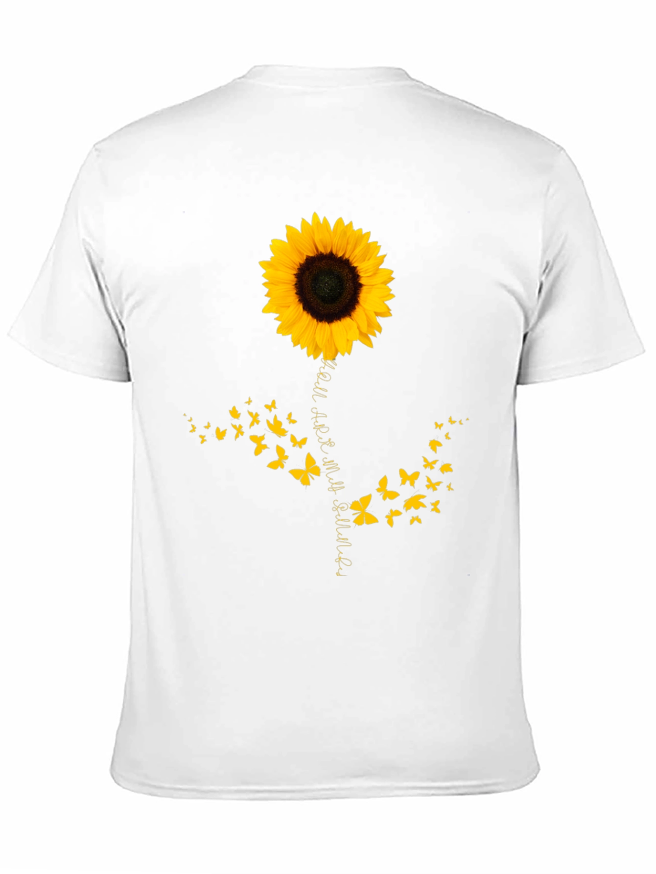 Camiseta Negra con Girasol y Mariposas para Hombre