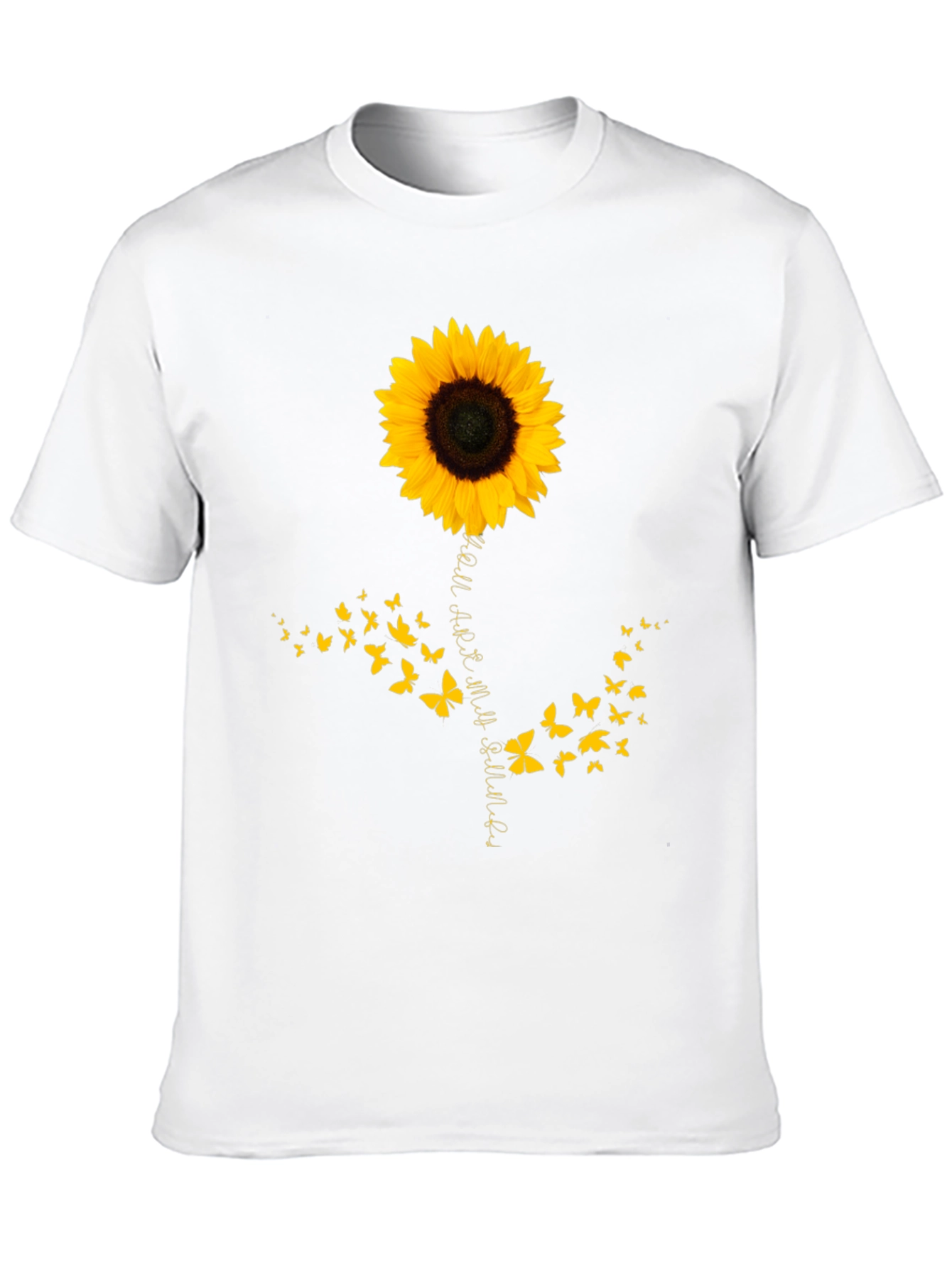 Camiseta Negra con Girasol y Mariposas para Hombre