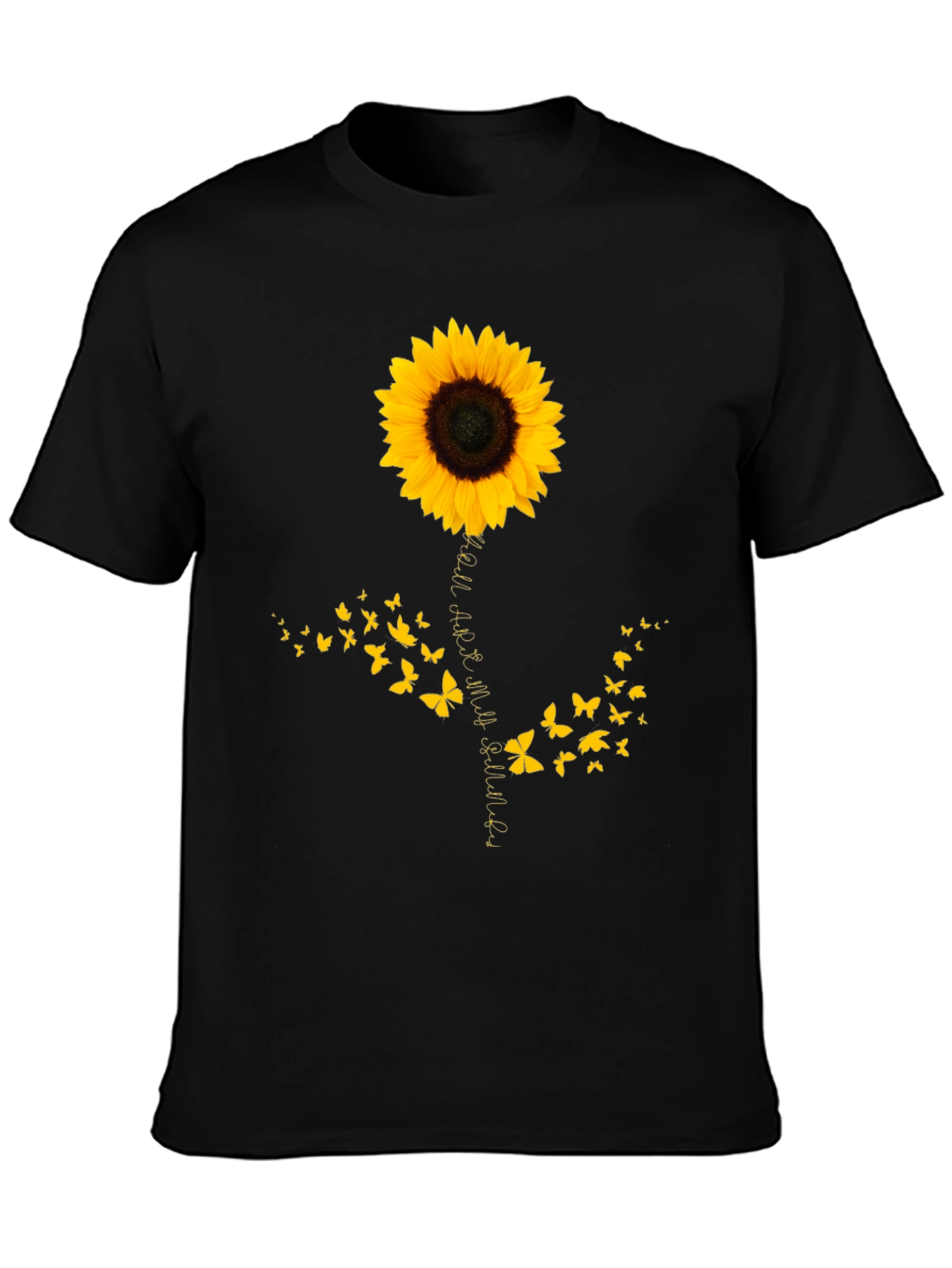 Camiseta Negra con Girasol y Mariposas para Hombre