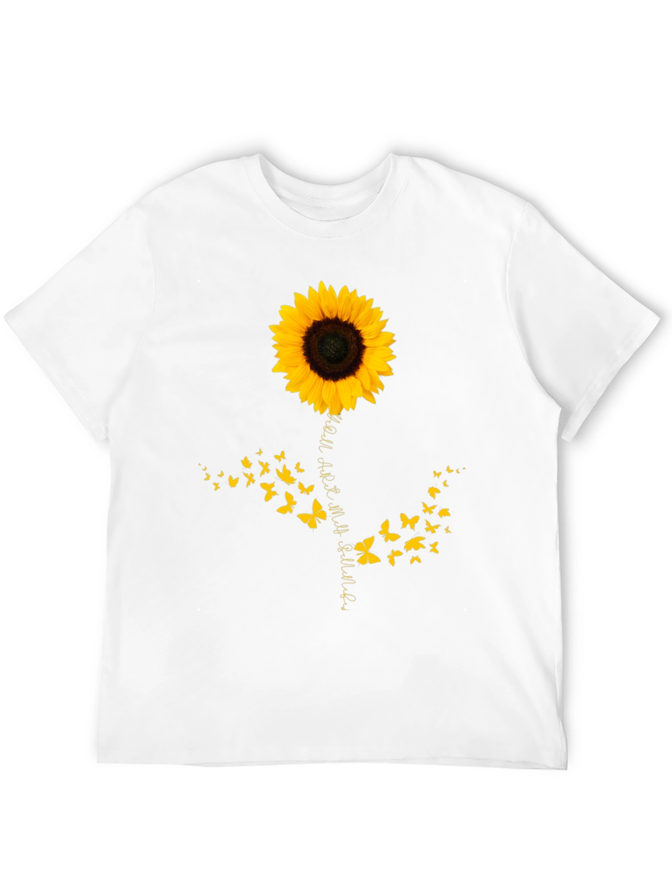 Camiseta Negra con Girasol y Mariposas para Hombre