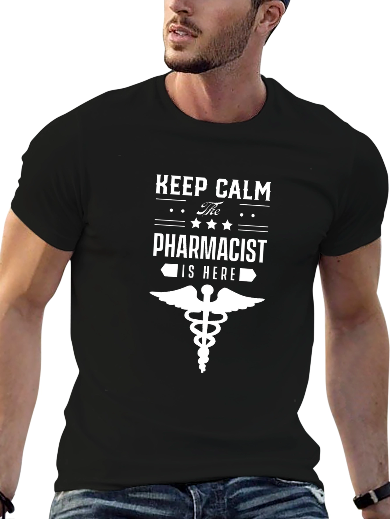Camiseta Negra: Keep Calm el Farmacéutico está Aquí