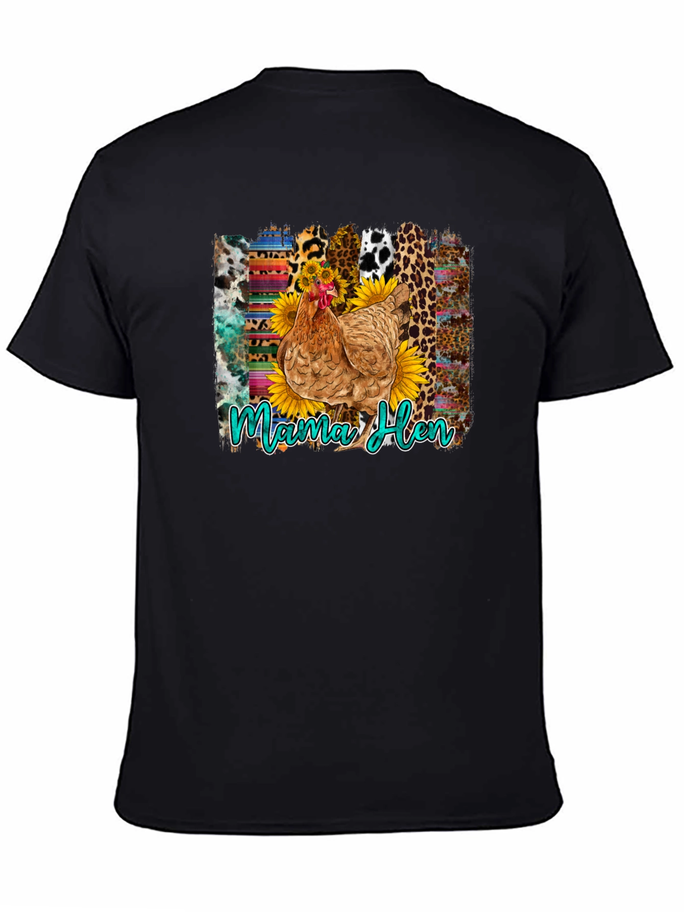 Camiseta Negra con Diseño de Gallina Mama Hen