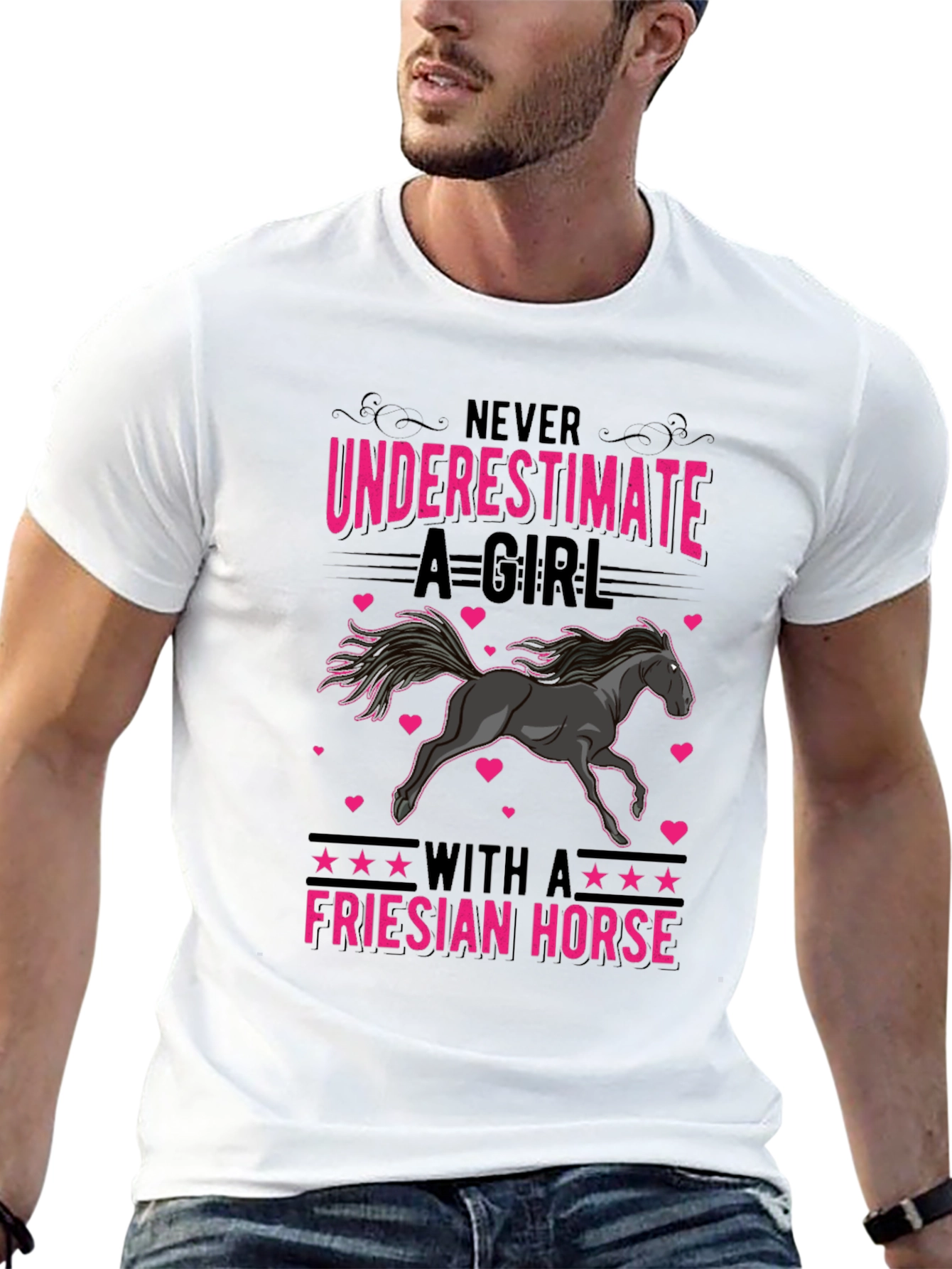 Camiseta Negra con Diseño de Caballo Frisón para Mujer