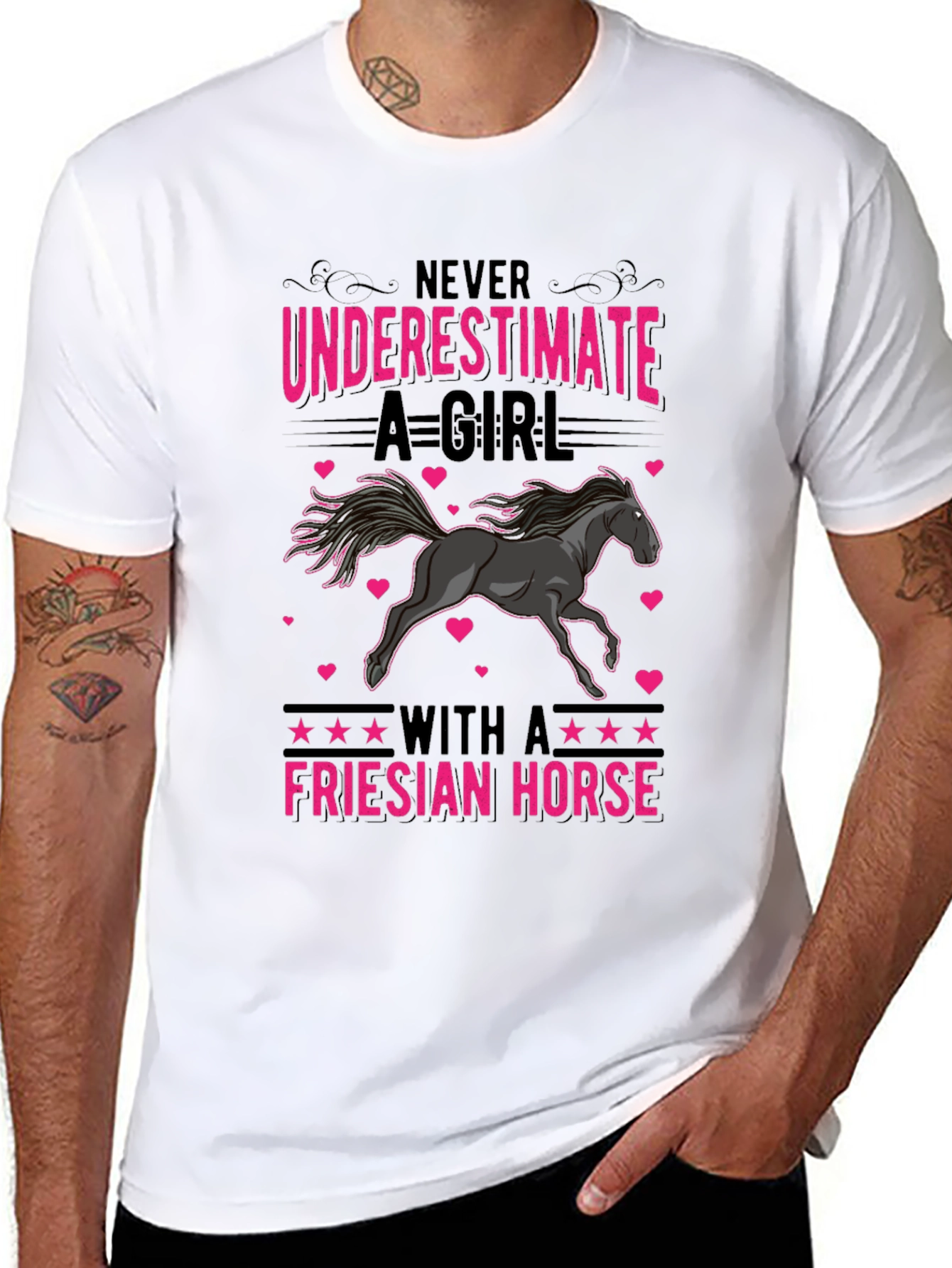 Camiseta Negra con Diseño de Caballo Frisón para Mujer