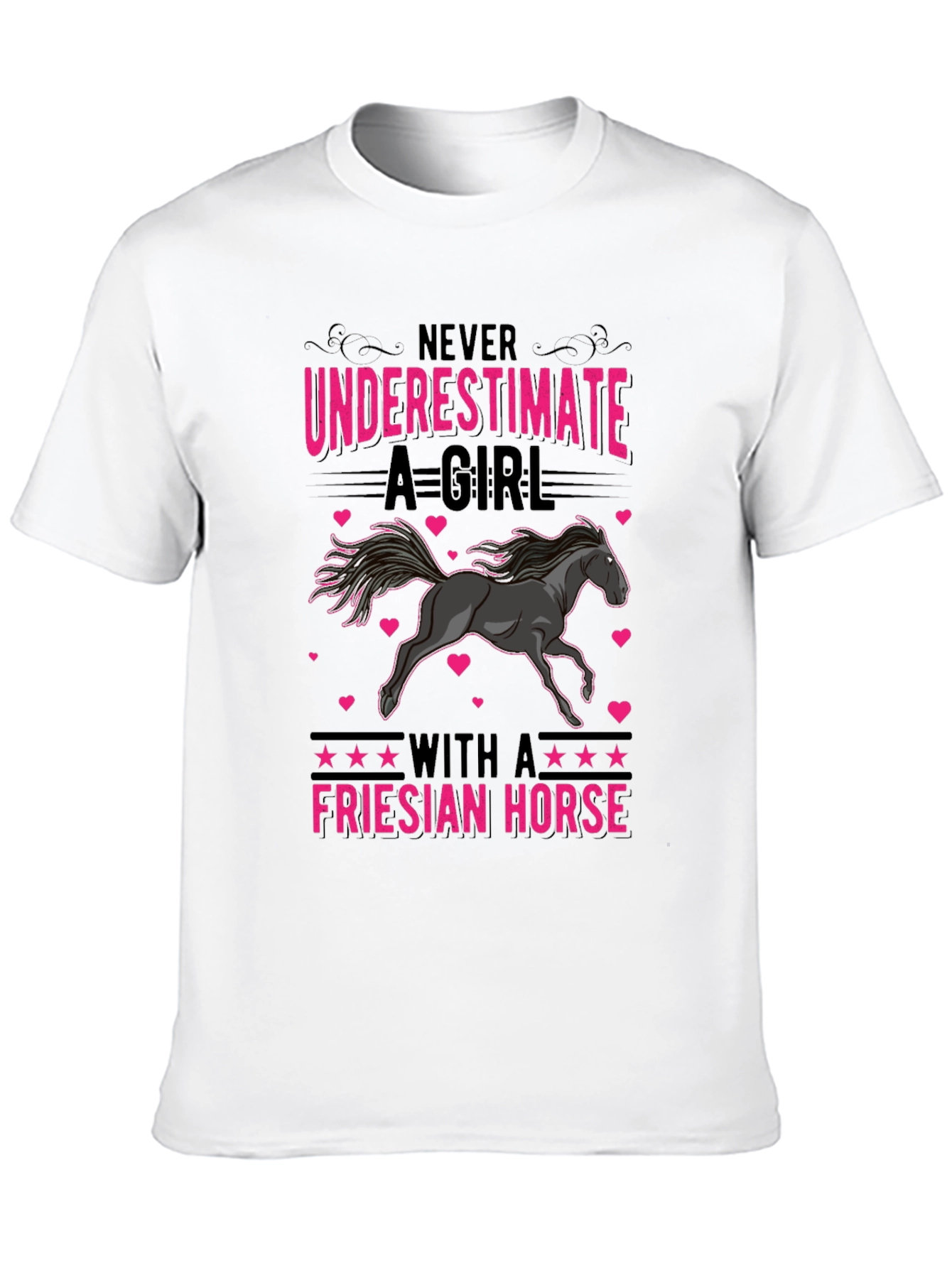 Camiseta Negra con Diseño de Caballo Frisón para Mujer