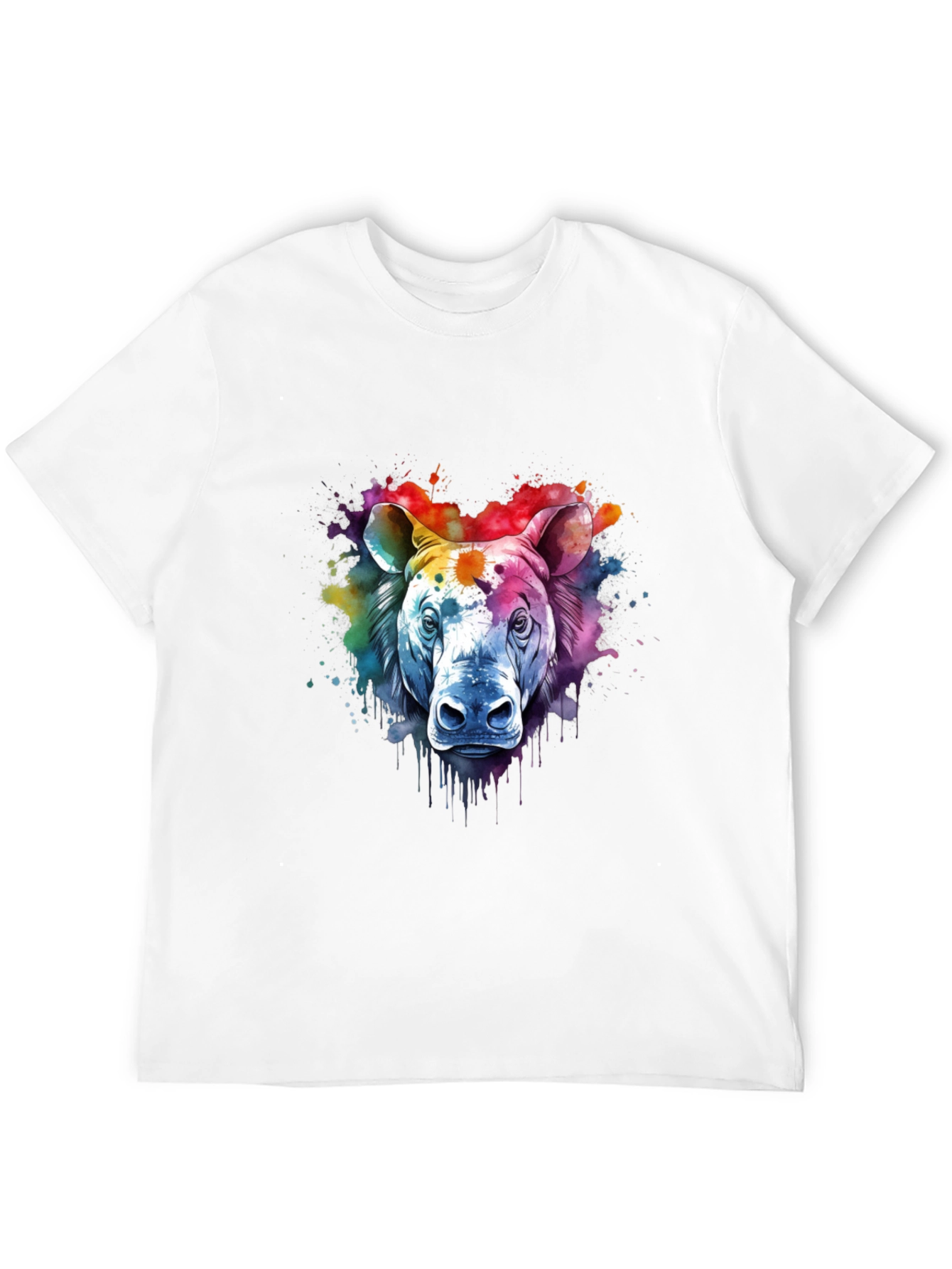 Camiseta Negra con Diseño de Rinoceronte Acuarela