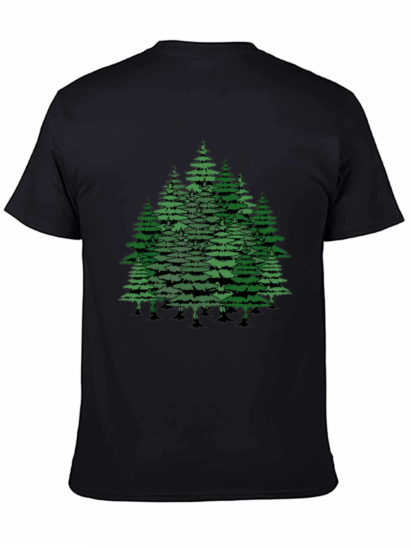 Camiseta Negra con Diseño de Bosque de Pinos