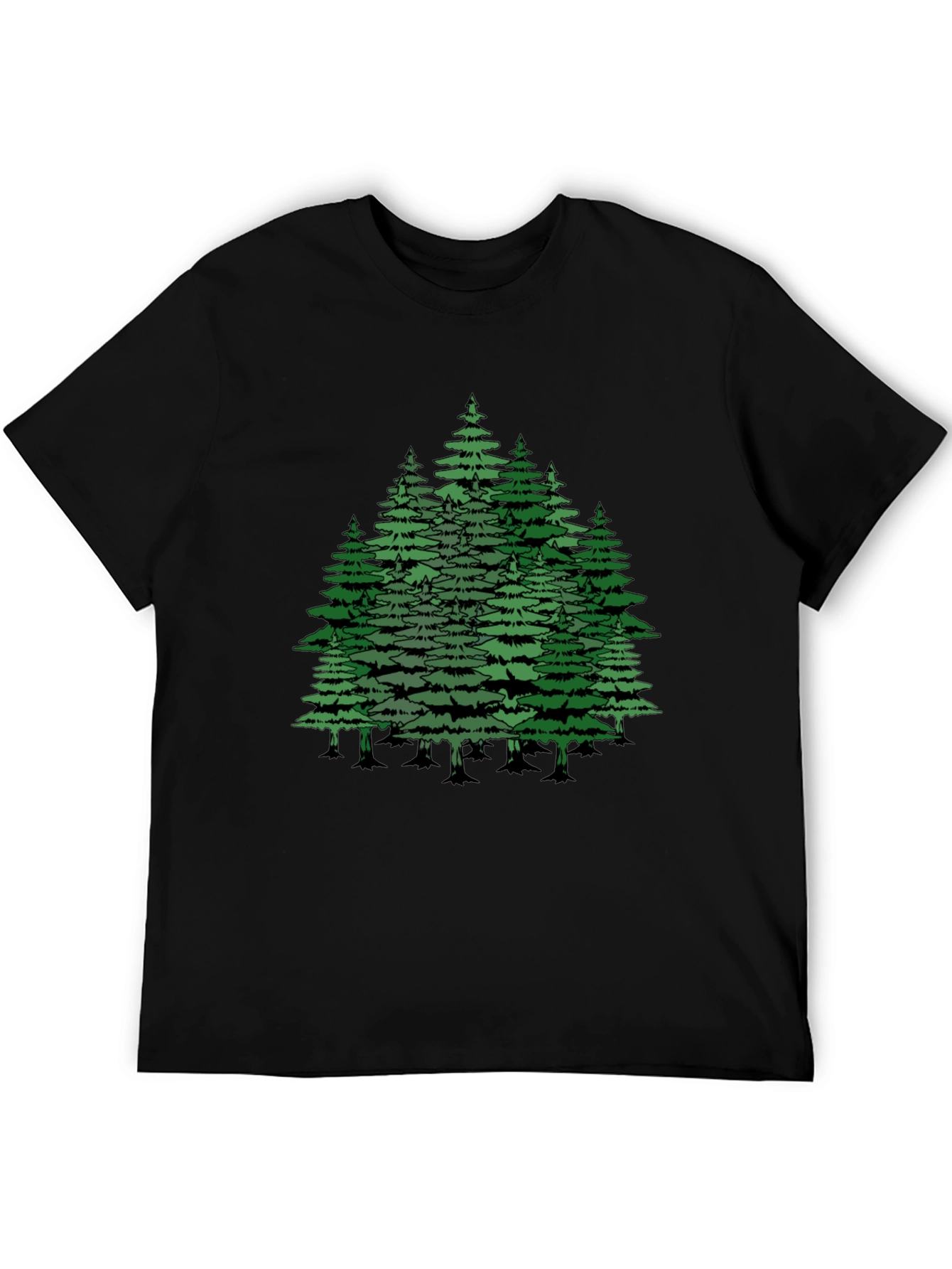 Camiseta Negra con Diseño de Bosque de Pinos