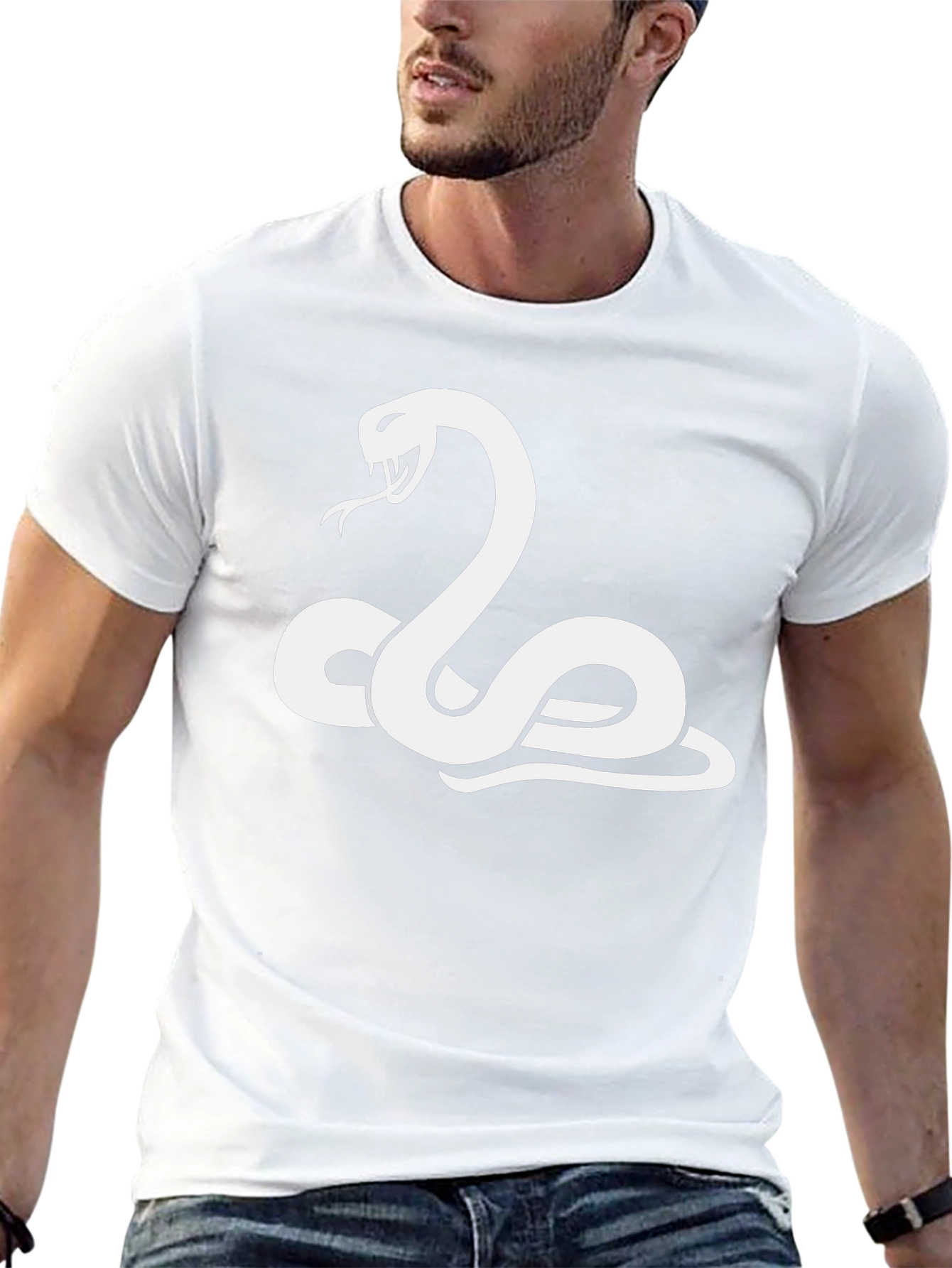 Camiseta Negra con Diseño de Serpiente Blanca
